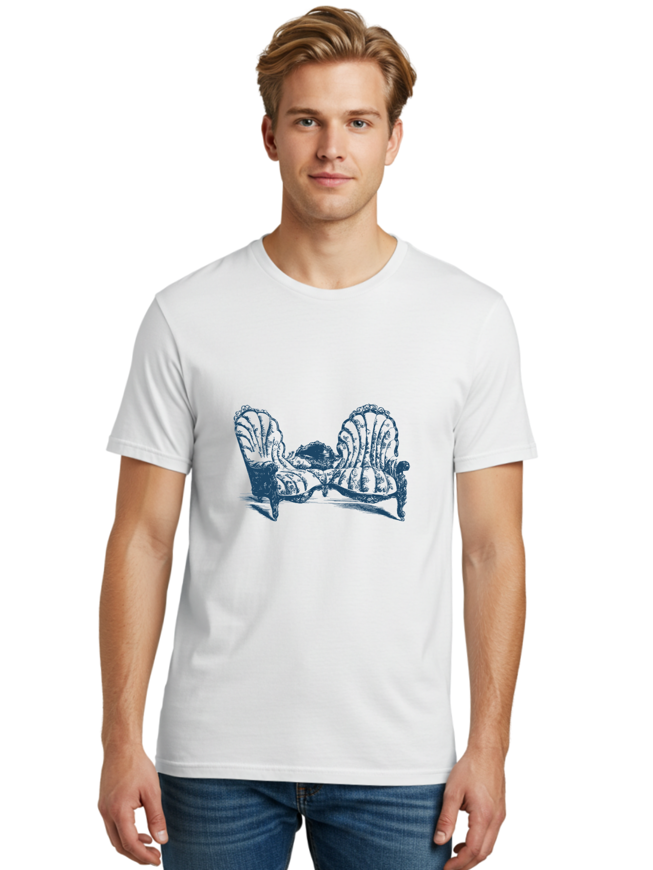 Antique Bloom Sofa Men'S Graphic Tee, 100% Cotton, Comfortable Casual Summer Wear, Machine Washable, Vintage Couch, Ornate Furniture, Reclining Woman, Luxurious Decor, Antique Style, Elegant Atmosphere, Relaxation, Classic Design Aae106 8