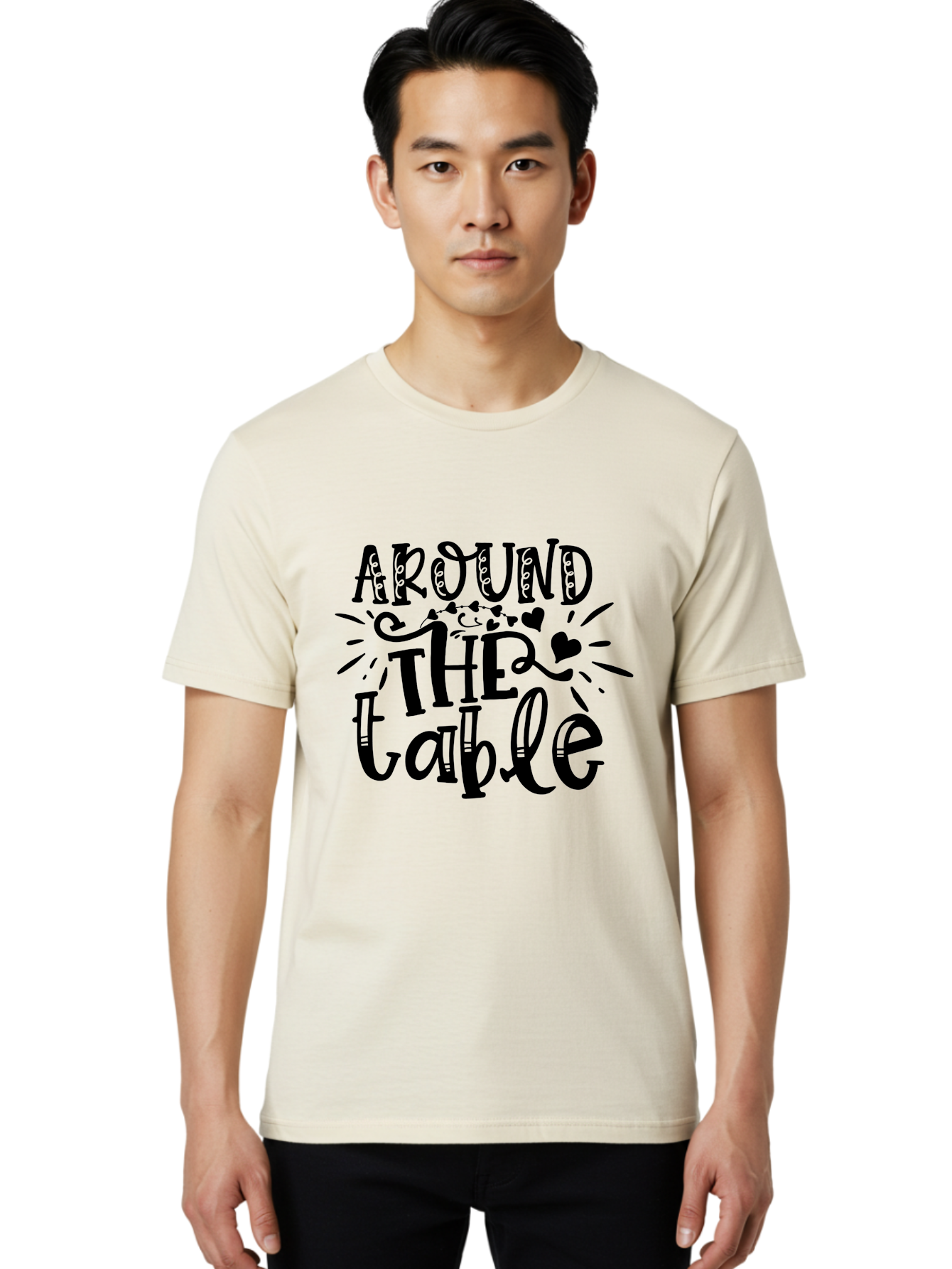 Around The Table Men'S Graphic Tee, 100% Cotton, Comfortable Casual Summer Wear, Machine Washable, Gathering Around The Table, Family Dinner, Love And Connection, Hearts And Decorations, Social Bonding, Community Building, Table Setting Ideas, Aae118 16