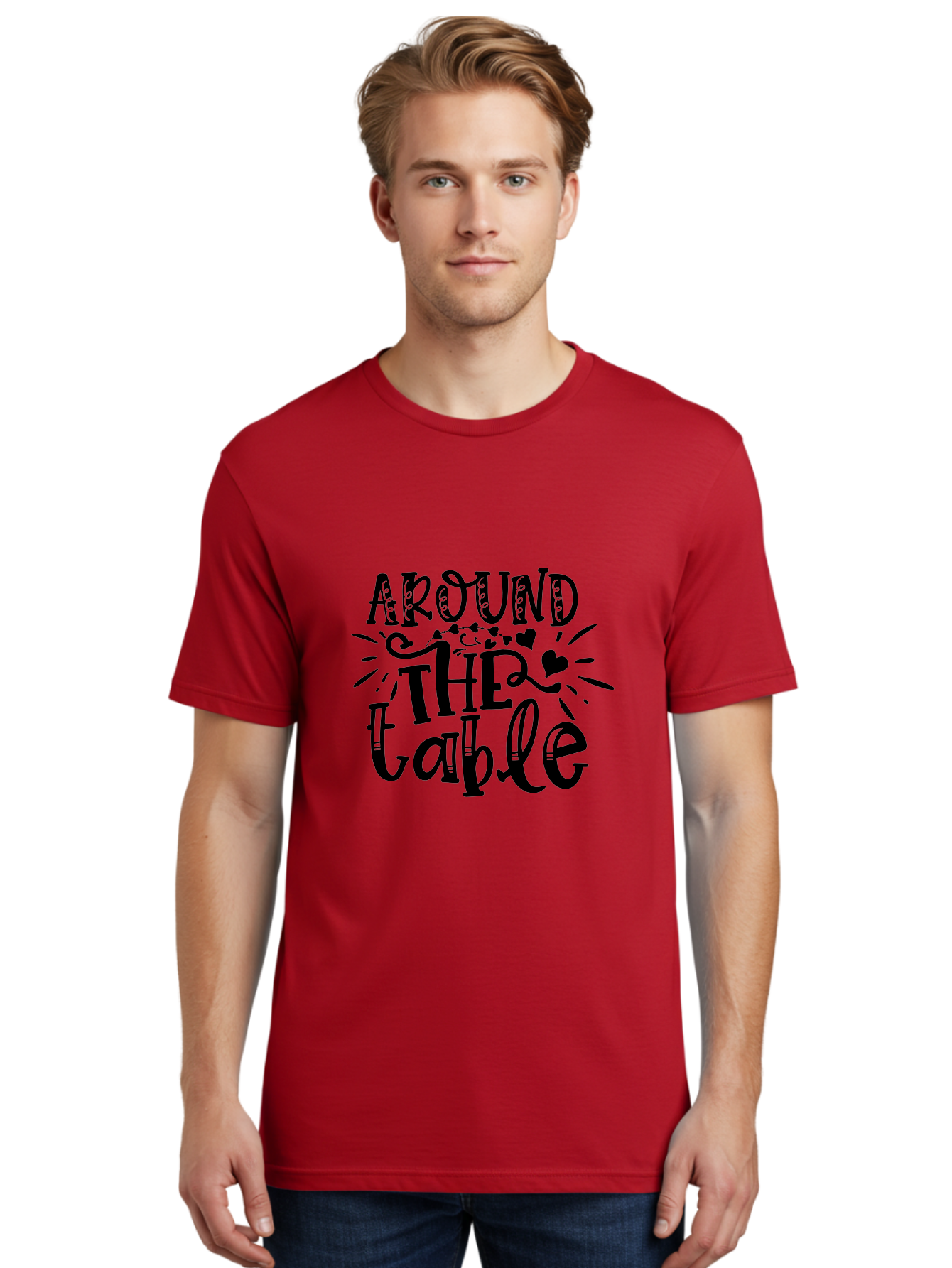 Around The Table Men'S Graphic Tee, 100% Cotton, Comfortable Casual Summer Wear, Machine Washable, Gathering Around The Table, Family Dinner, Love And Connection, Hearts And Decorations, Social Bonding, Community Building, Table Setting Ideas, Aae118 6