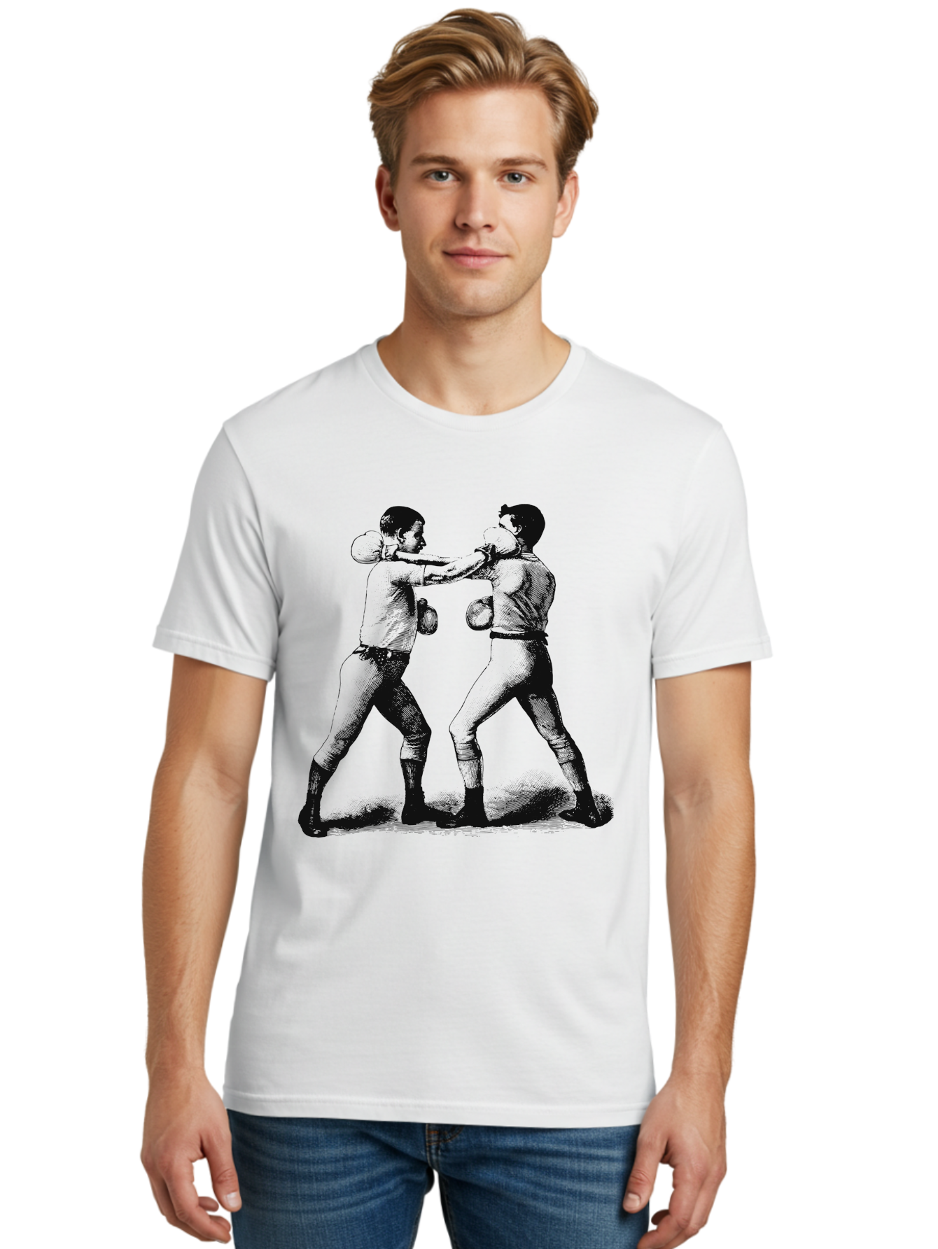Bareknock Men'S Graphic Tee, 100% Cotton, Comfortable Casual Summer Wear, Machine Washable, Two Boxers Fighting, Boxing Gloves, Pugilistic Stance, Vintage Illustration, Boxing Techniques, Combat Sports, Martial Arts, Athletic Competition, Aae124 6