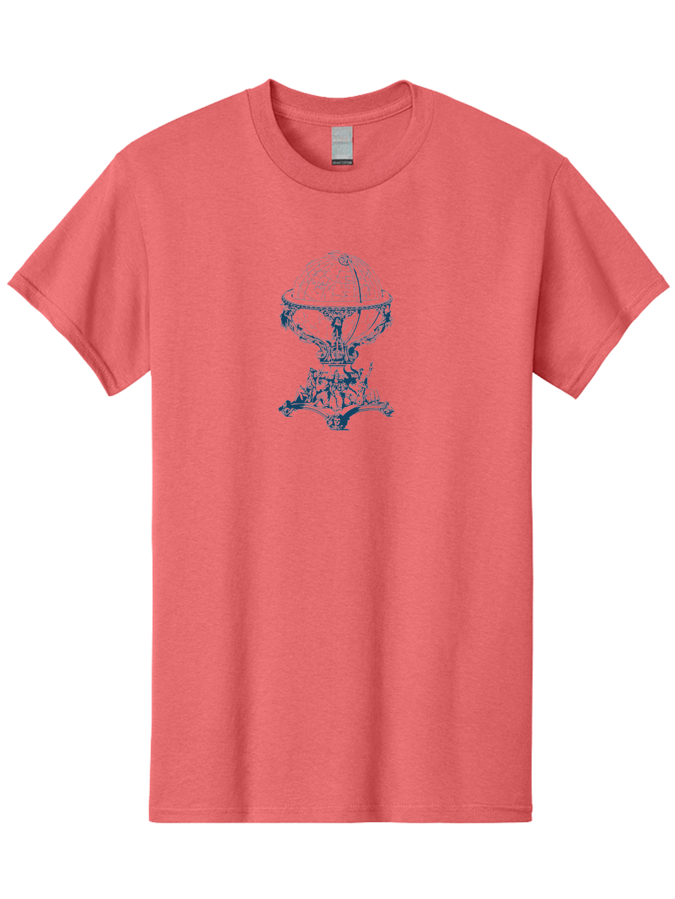 Baroque Earth Sphere Men'S Graphic Tee, 100% Cotton, Comfortable Casual Summer Wear, Machine Washable, Vintage Globe, Antique Cartography, Ornate Stand, Geographical Map, Classical Design, Intricate Details, Historical Illustration, Aae125 11