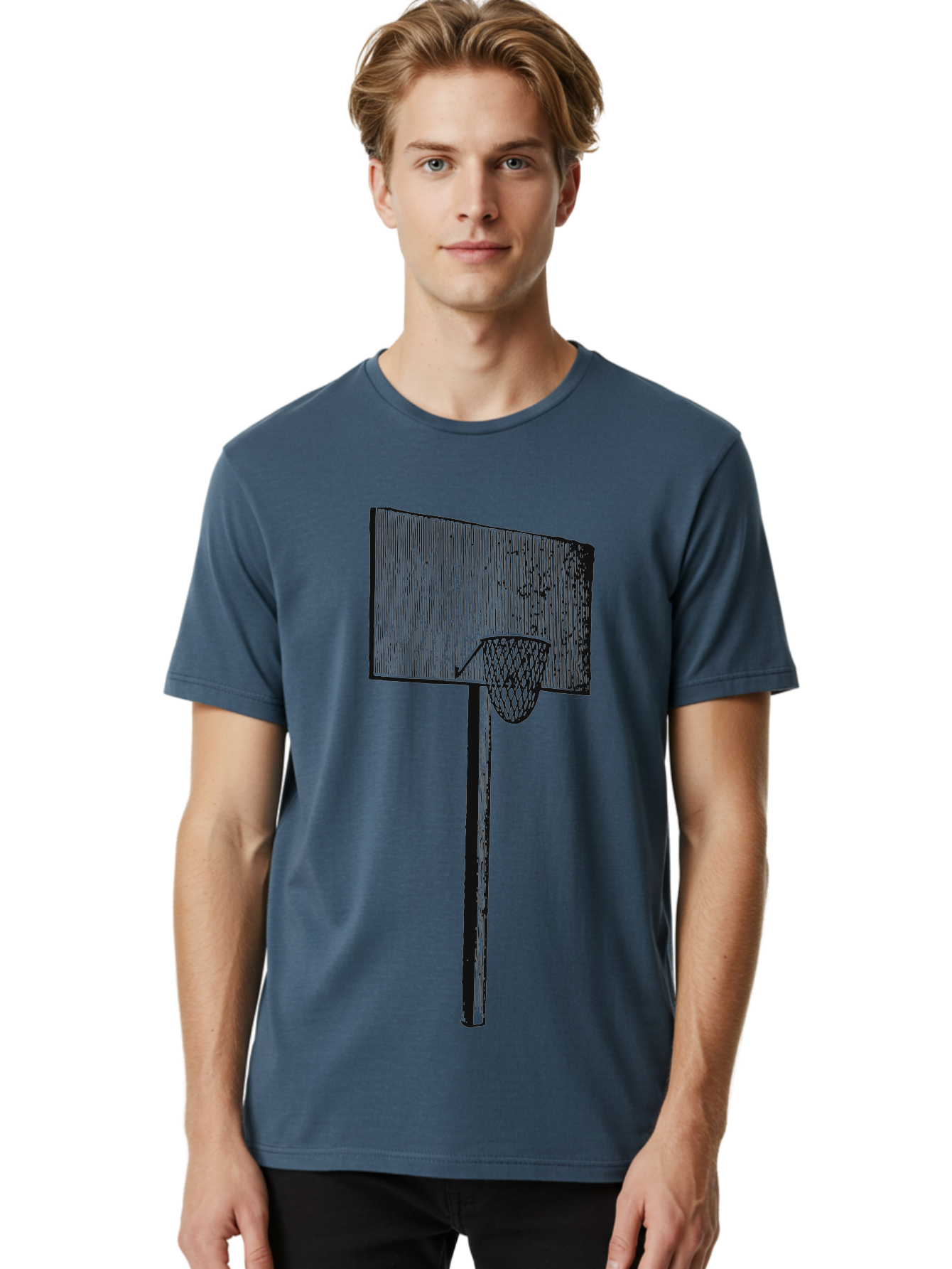 Basket Ball Roots Men'S Graphic Tee, 100% Cotton, Comfortable Casual Summer Wear, Machine Washable, Basketball Hoop, Worn Backboard, Netting, Outdoor Sports Equipment, Distressed Texture, Urban Recreation, Sports Facilities, Court Equipment, Aae127 20