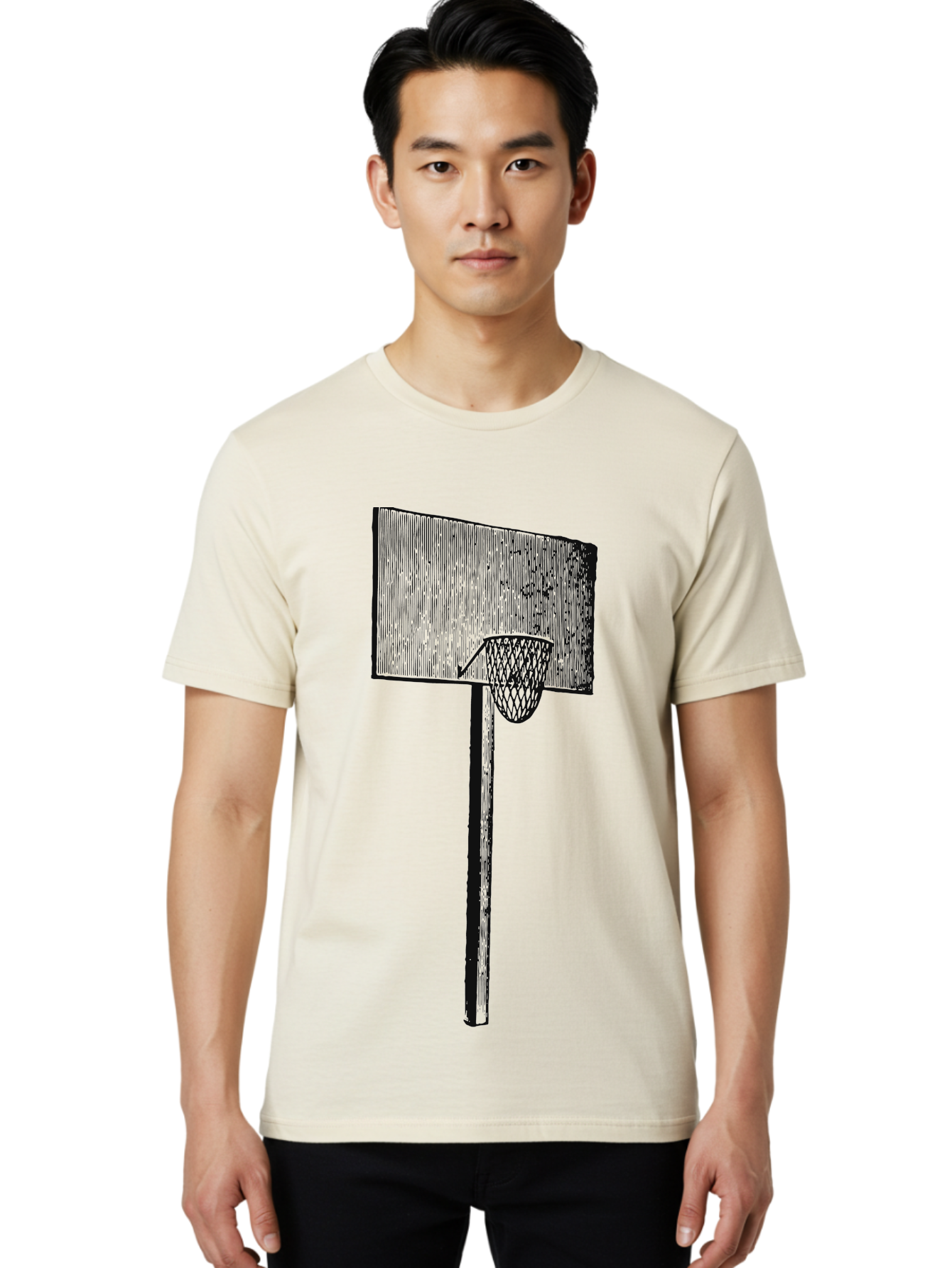Basket Ball Roots Men'S Graphic Tee, 100% Cotton, Comfortable Casual Summer Wear, Machine Washable, Basketball Hoop, Worn Backboard, Netting, Outdoor Sports Equipment, Distressed Texture, Urban Recreation, Sports Facilities, Court Equipment, Aae127 24