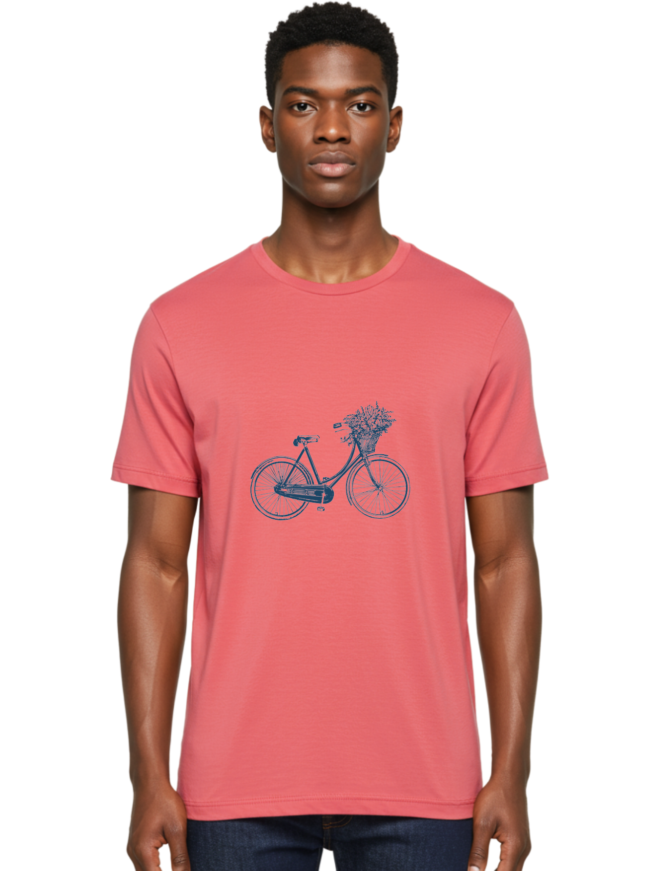 Bike-With-Flowers Men'S Graphic Tee, 100% Cotton, Comfortable Casual Summer Wear, Machine Washable, Vintage Bicycle, Floral Basket, Eco-Friendly Transportation, Sustainable Living, Outdoorsy Feel, Leisurely Ride, Cycling Culture, Aae139 12