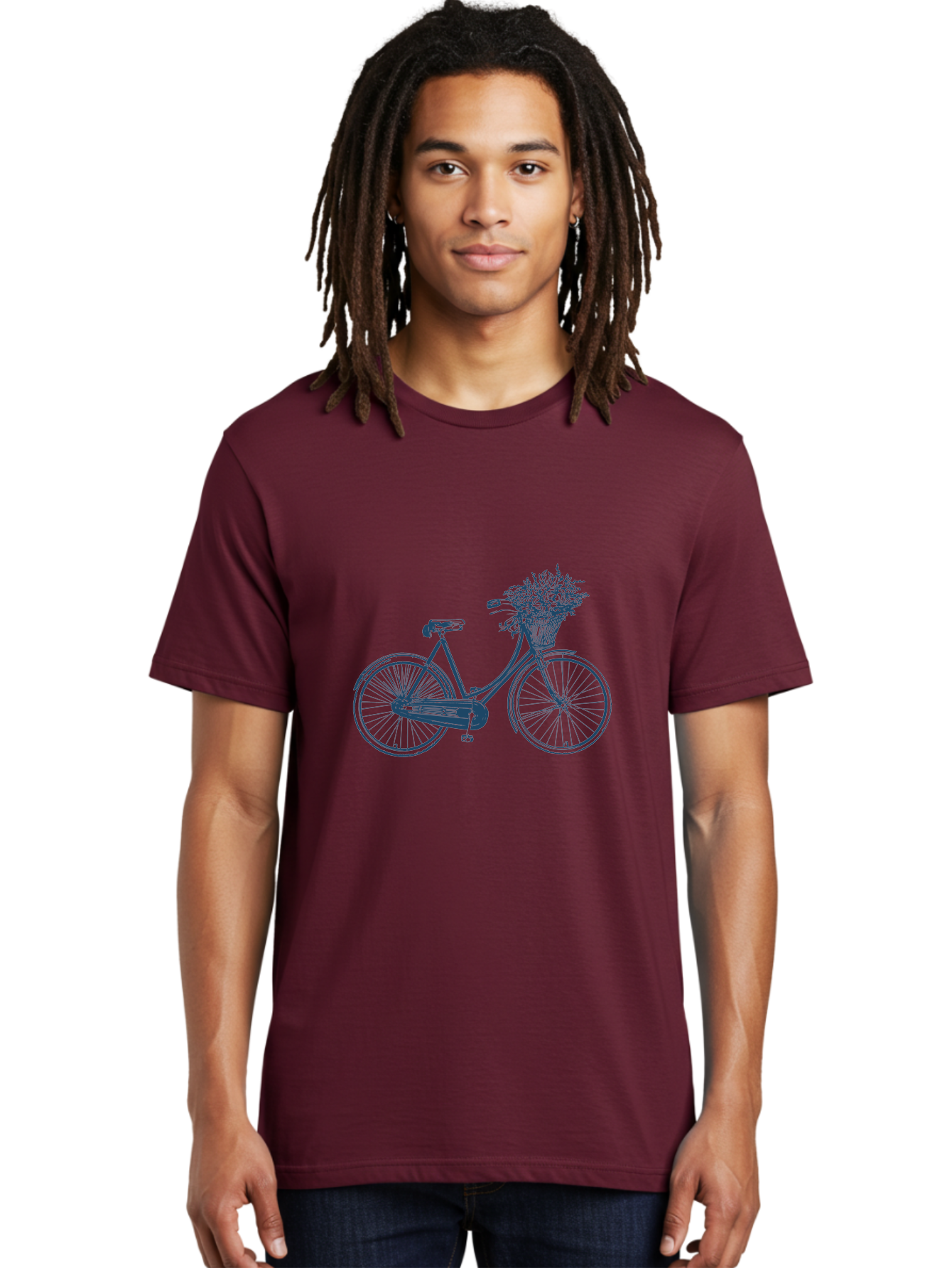 Bike-With-Flowers Men'S Graphic Tee, 100% Cotton, Comfortable Casual Summer Wear, Machine Washable, Vintage Bicycle, Floral Basket, Eco-Friendly Transportation, Sustainable Living, Outdoorsy Feel, Leisurely Ride, Cycling Culture, Aae139 16