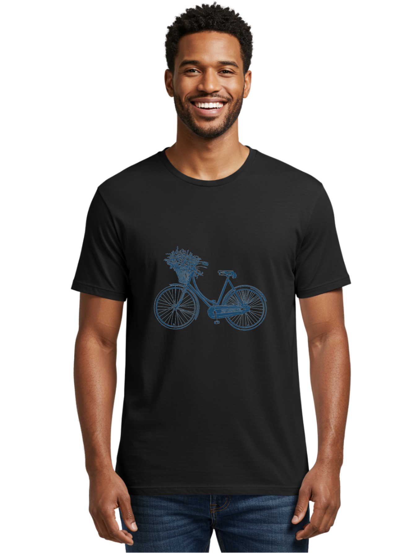 Bike-With-Flowers 2 Men'S Graphic Tee, 100% Cotton, Comfortable Casual Summer Wear, Machine Washable, Vintage Bicycle, Bicycle With Flowers, Lavender Bouquet, Wicker Basket, Eco-Friendly Transportation, Cycling Culture, Nostalgic Ride, Aae140 4