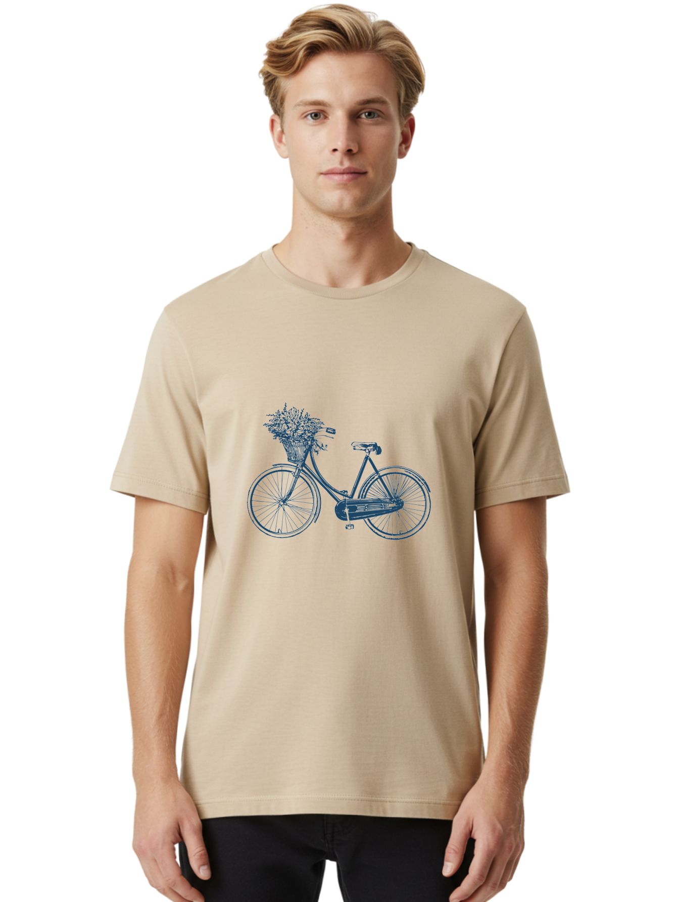 Bike-With-Flowers 2 Men'S Graphic Tee, 100% Cotton, Comfortable Casual Summer Wear, Machine Washable, Vintage Bicycle, Bicycle With Flowers, Lavender Bouquet, Wicker Basket, Eco-Friendly Transportation, Cycling Culture, Nostalgic Ride, Aae140 12