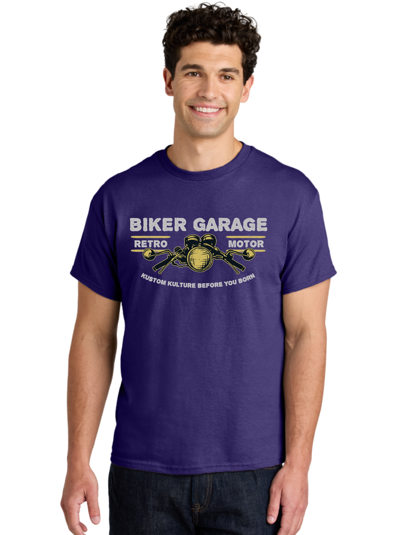 Biker Garage Men'S Graphic Tee, 100% Cotton, Comfortable Casual Summer Wear, Machine Washable, Vintage Motorcycle Illustration, Biker Culture, Retro Motorbike Design, Kustom Kulture, Biker Garage, Motorcycle Enthusiasts, Custom Bike Art Aae141 14