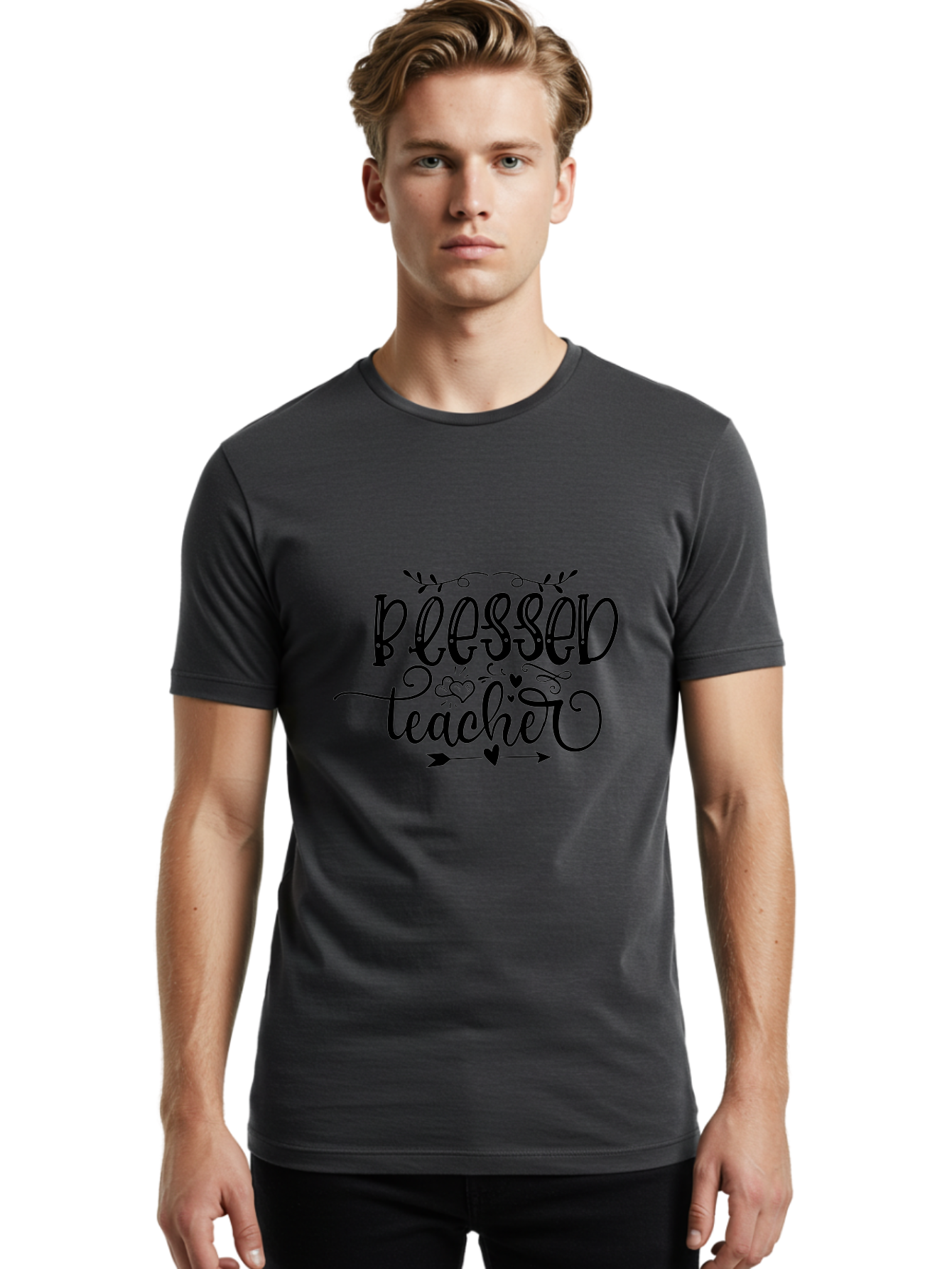 Blessed Teacher Men'S Graphic Tee, 100% Cotton, Comfortable Casual Summer Wear, Machine Washable, Teacher Appreciation, Inspirational Quotes, Heartfelt Messages, Loving Teachers, Gratitude, Black Typography, Elegant Design, Heartwarming, Aae147 20