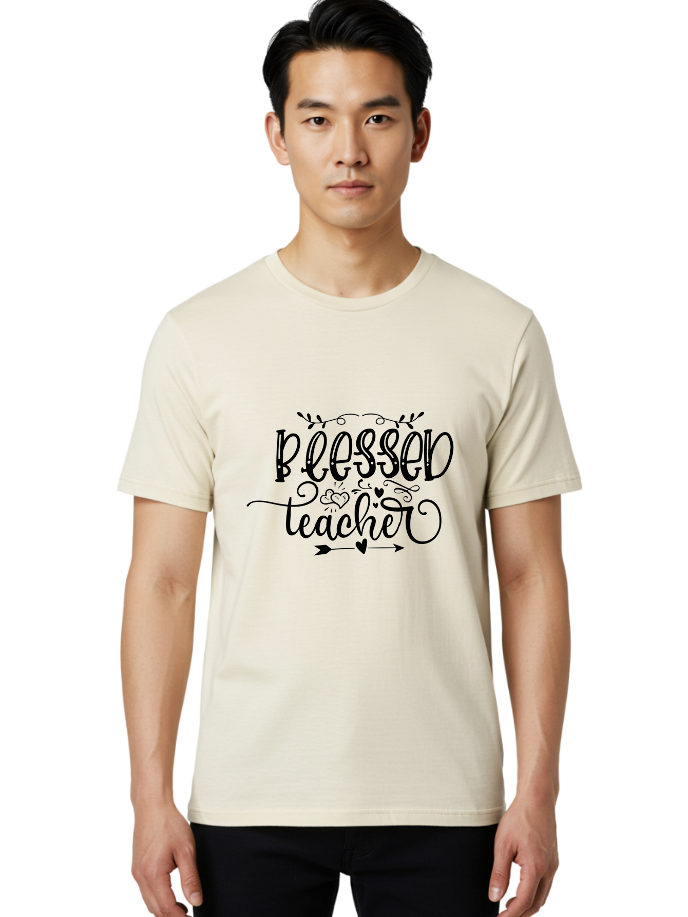 Blessed Teacher Men'S Graphic Tee, 100% Cotton, Comfortable Casual Summer Wear, Machine Washable, Teacher Appreciation, Inspirational Quotes, Heartfelt Messages, Loving Teachers, Gratitude, Black Typography, Elegant Design, Heartwarming, Aae147 6