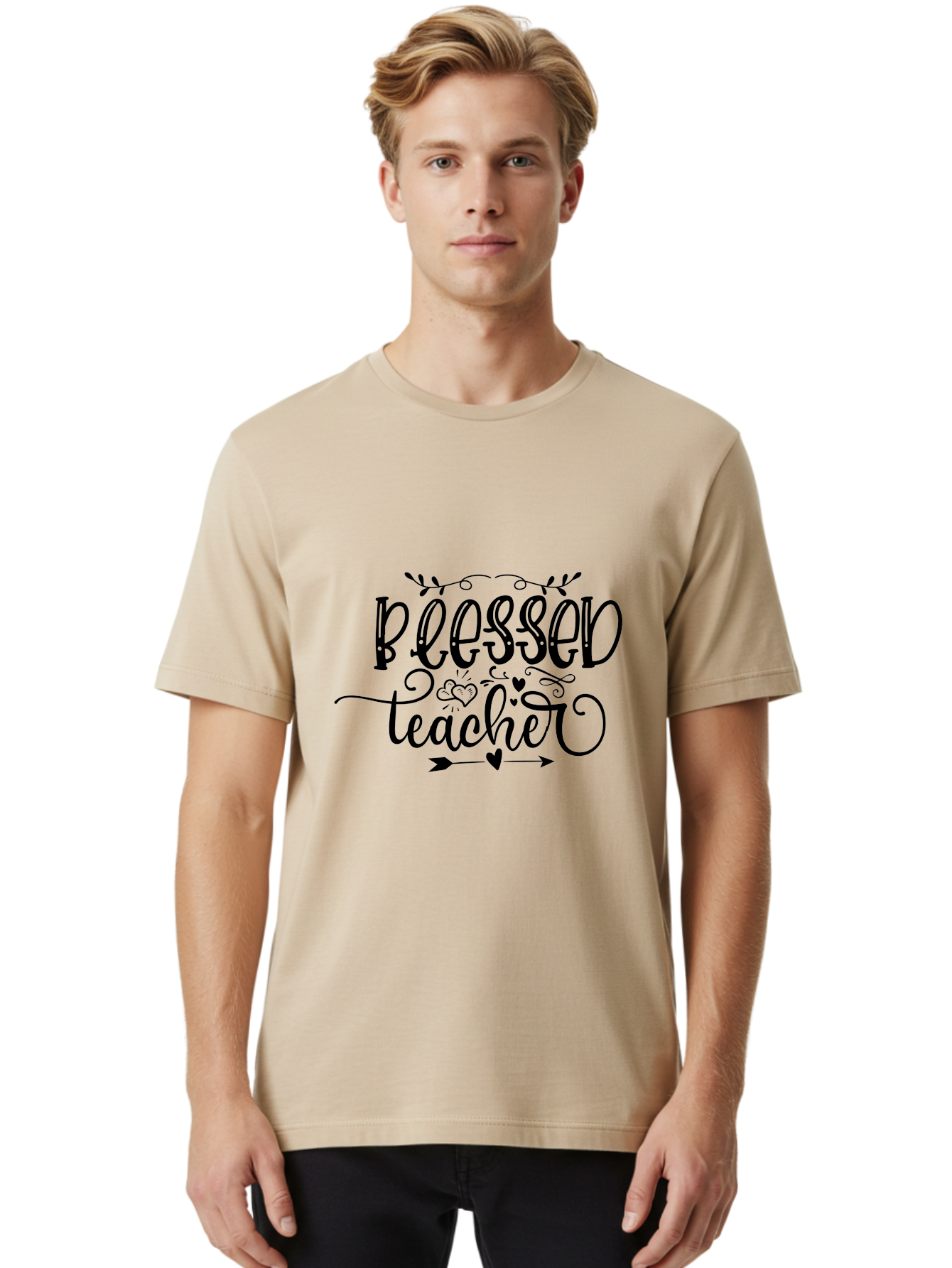Blessed Teacher Men'S Graphic Tee, 100% Cotton, Comfortable Casual Summer Wear, Machine Washable, Teacher Appreciation, Inspirational Quotes, Heartfelt Messages, Loving Teachers, Gratitude, Black Typography, Elegant Design, Heartwarming, Aae147 8