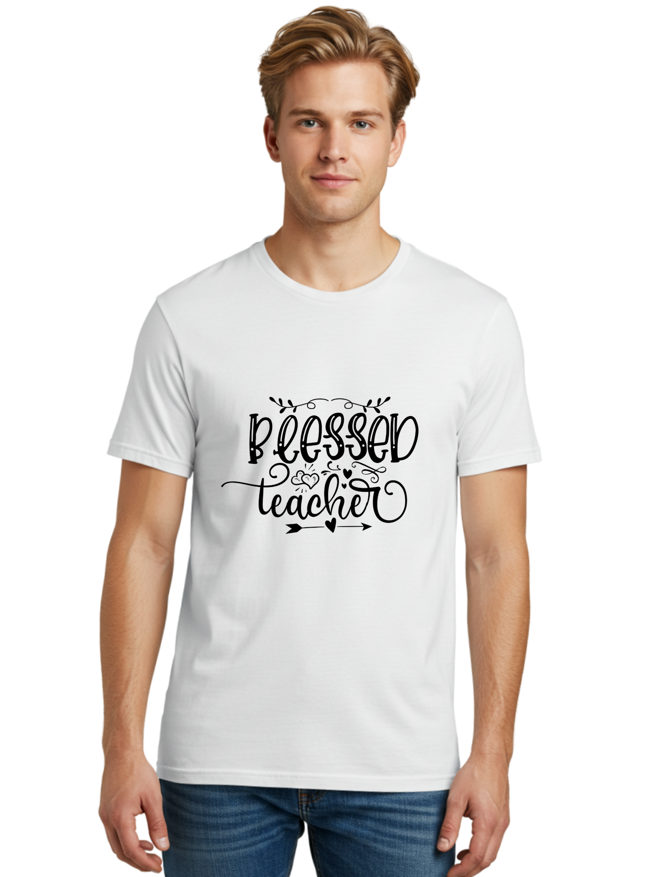 Blessed Teacher Men'S Graphic Tee, 100% Cotton, Comfortable Casual Summer Wear, Machine Washable, Teacher Appreciation, Inspirational Quotes, Heartfelt Messages, Loving Teachers, Gratitude, Black Typography, Elegant Design, Heartwarming, Aae147 26