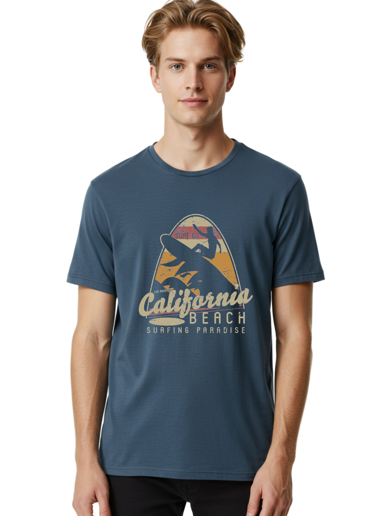 California Beach Surfing Paradise Men'S Graphic Tee, 100% Cotton, Comfortable Casual Summer Wear, Machine Washable, Surfer Riding Wave, California Beach Scene, Surfing Culture, Beach Lifestyle, Surfboard Graphic, Coastal Vibes, Paradise Found, Aae166 12