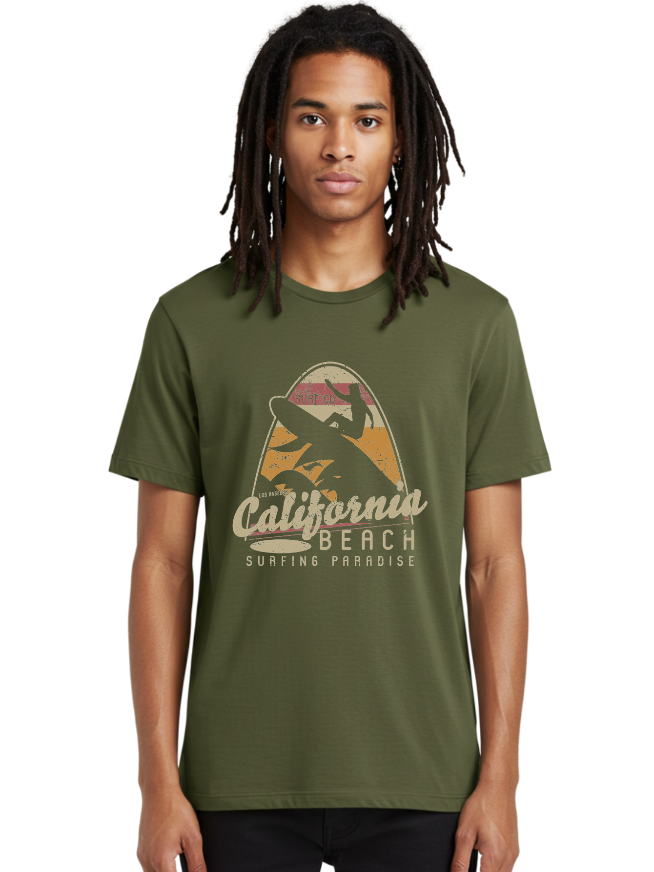 California Beach Surfing Paradise Men'S Graphic Tee, 100% Cotton, Comfortable Casual Summer Wear, Machine Washable, Surfer Riding Wave, California Beach Scene, Surfing Culture, Beach Lifestyle, Surfboard Graphic, Coastal Vibes, Paradise Found, Aae166 16