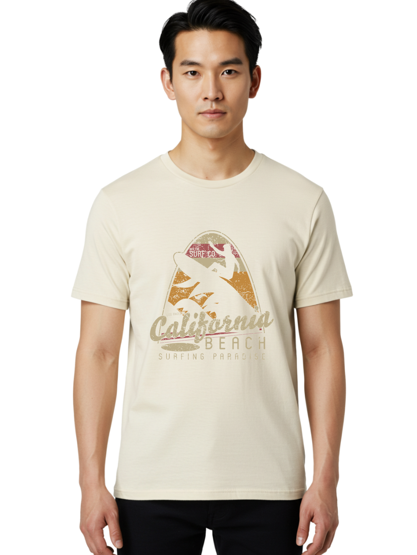 California Beach Surfing Paradise Men'S Graphic Tee, 100% Cotton, Comfortable Casual Summer Wear, Machine Washable, Surfer Riding Wave, California Beach Scene, Surfing Culture, Beach Lifestyle, Surfboard Graphic, Coastal Vibes, Paradise Found, Aae166 14
