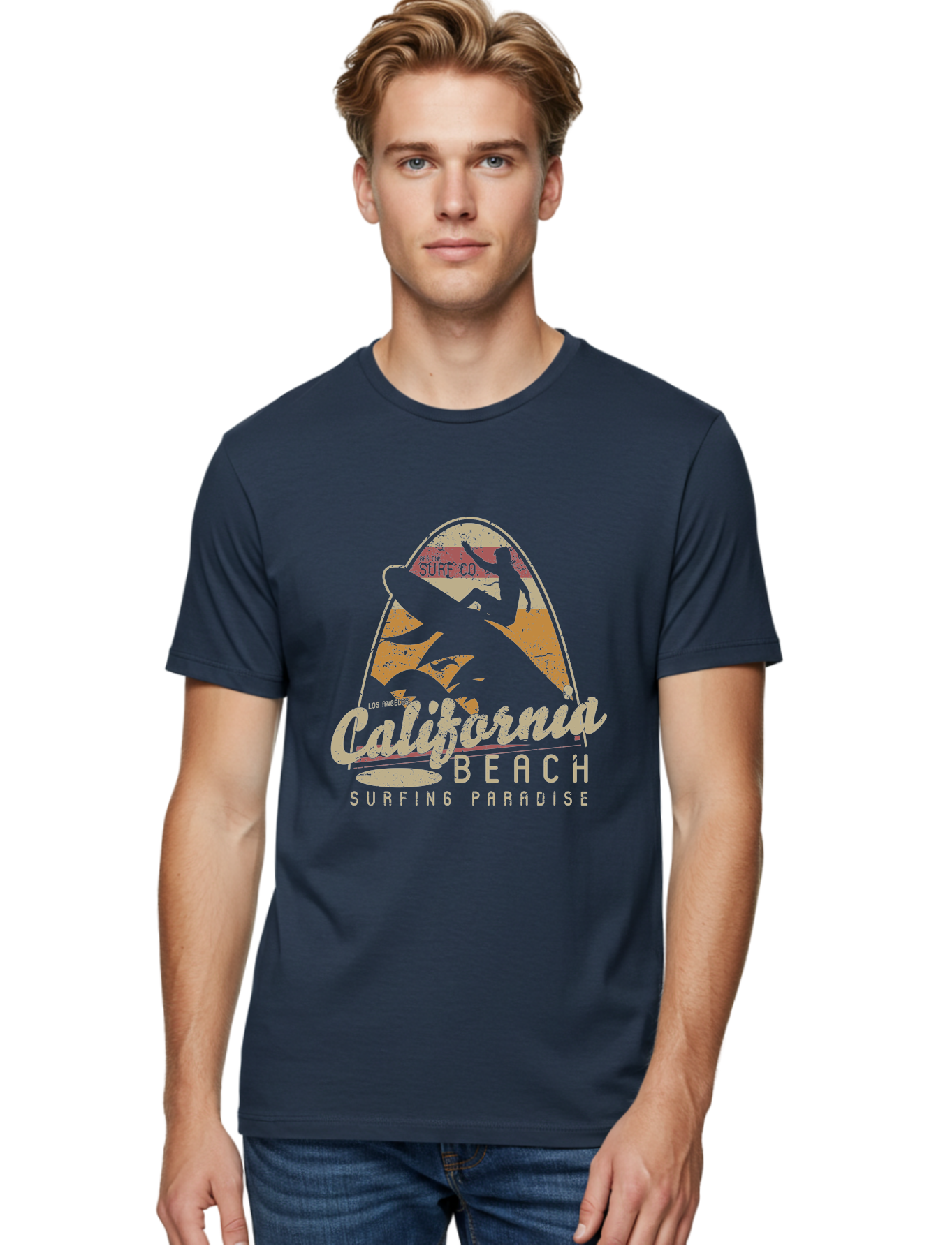 California Beach Surfing Paradise Men'S Graphic Tee, 100% Cotton, Comfortable Casual Summer Wear, Machine Washable, Surfer Riding Wave, California Beach Scene, Surfing Culture, Beach Lifestyle, Surfboard Graphic, Coastal Vibes, Paradise Found, Aae166 6