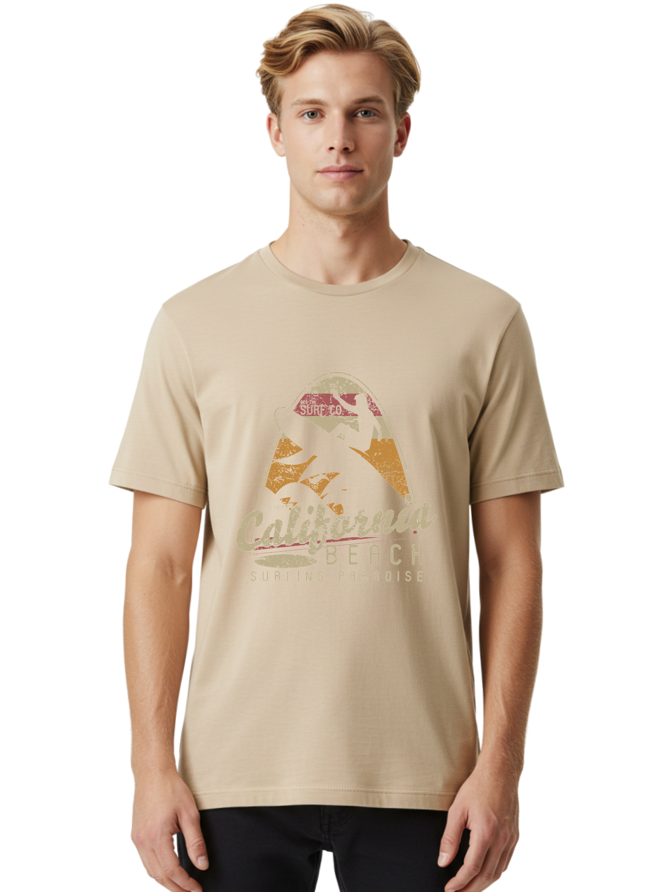California Beach Surfing Paradise Men'S Graphic Tee, 100% Cotton, Comfortable Casual Summer Wear, Machine Washable, Surfer Riding Wave, California Beach Scene, Surfing Culture, Beach Lifestyle, Surfboard Graphic, Coastal Vibes, Paradise Found, Aae166 24