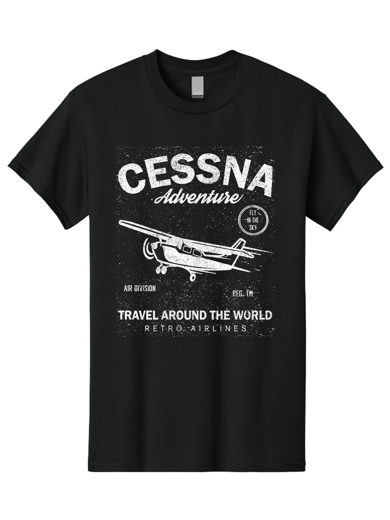 Cessna Distressed -Men Men'S Graphic Tee, 100% Cotton, Comfortable Casual Summer Wear, Machine Washable, Cessna Airplane, Adventure Travel, Retro Airlines, Fly In The Sky, Air Division, Travel Around The World, Vintage Aviation Aae175 1