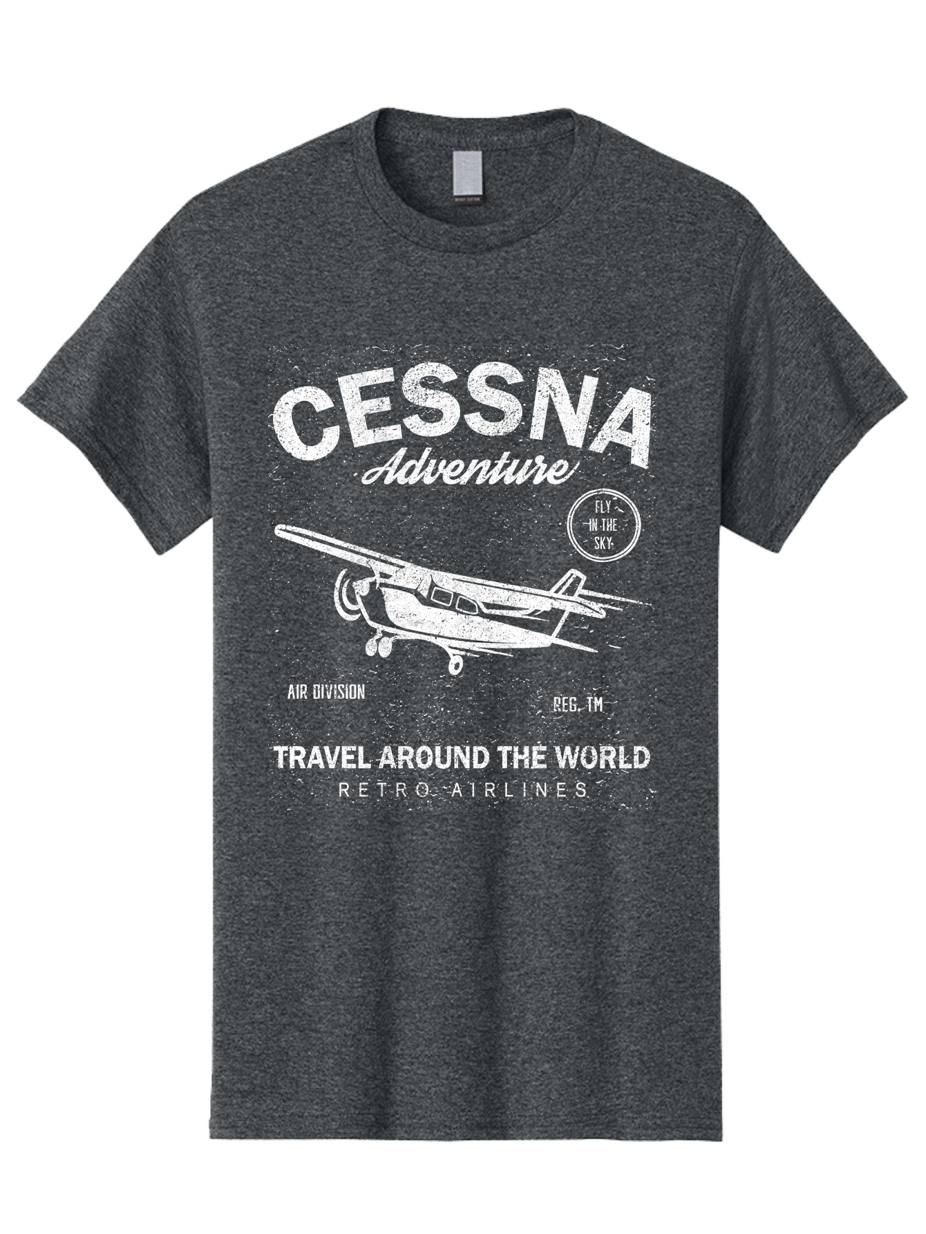 Cessna Distressed -Men Men'S Graphic Tee, 100% Cotton, Comfortable Casual Summer Wear, Machine Washable, Cessna Airplane, Adventure Travel, Retro Airlines, Fly In The Sky, Air Division, Travel Around The World, Vintage Aviation Aae175 7