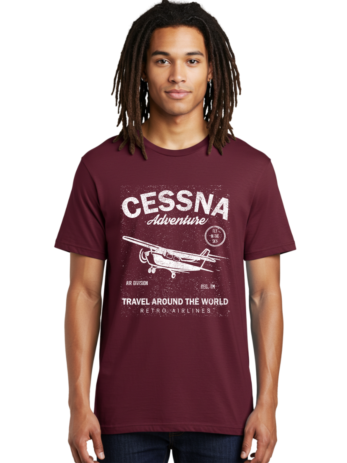 Cessna Distressed -Men Men'S Graphic Tee, 100% Cotton, Comfortable Casual Summer Wear, Machine Washable, Cessna Airplane, Adventure Travel, Retro Airlines, Fly In The Sky, Air Division, Travel Around The World, Vintage Aviation Aae175 16