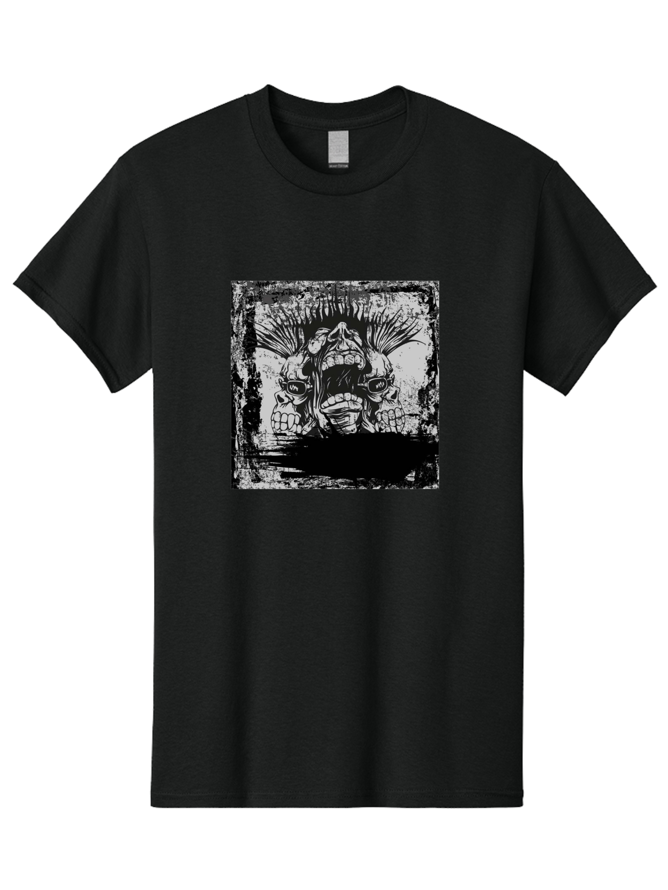 Chaos Triplet Men'S Graphic Tee, 100% Cotton, Comfortable Casual Summer Wear, Machine Washable, Punk Rock Art, Grunge Aesthetic, Triple Skull Head, Mohawk Hairstyle, Aggressive Vibe, Skull Art, Black And White Illustration, Punk Culture, Aae177 29