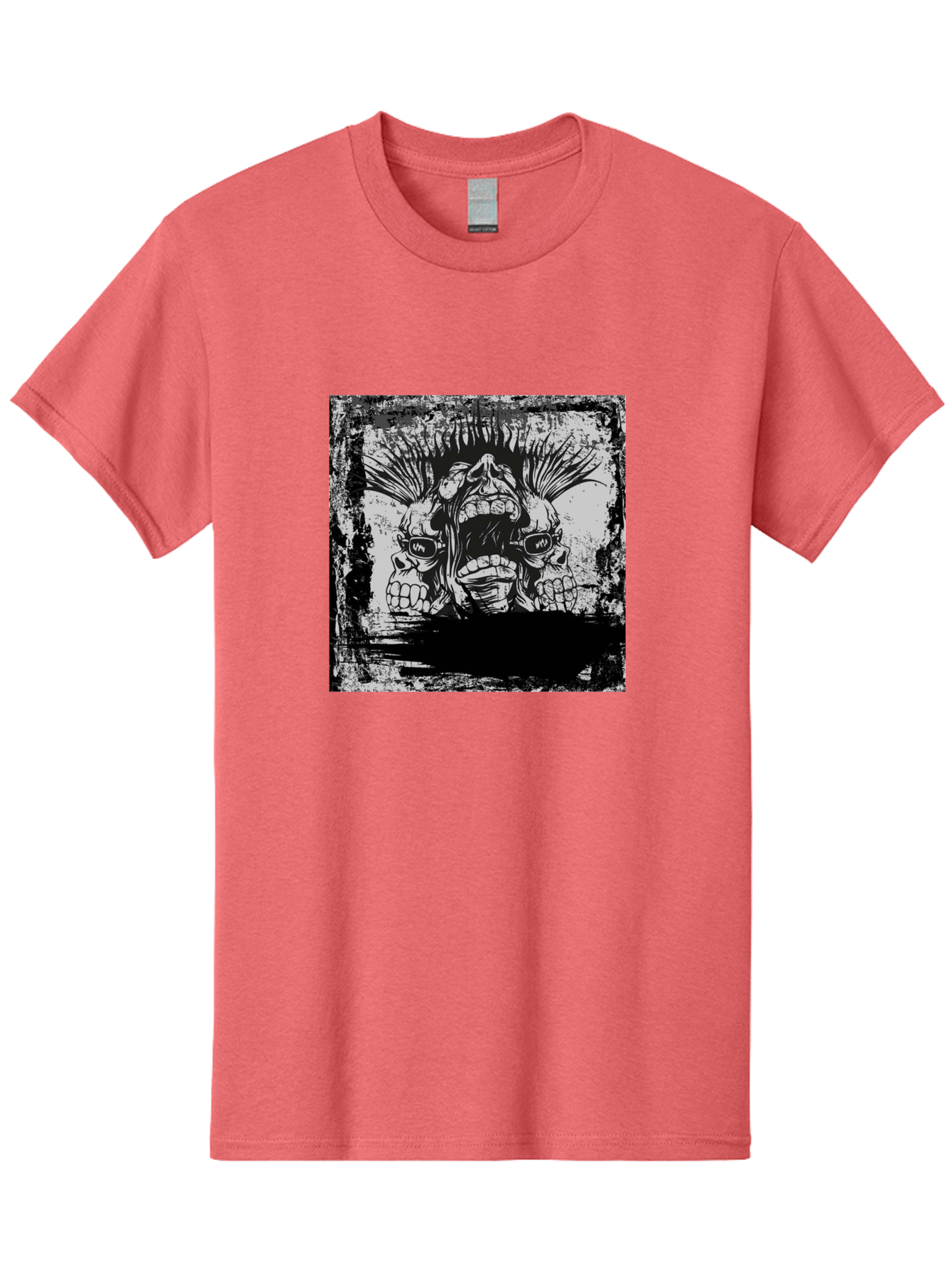 Chaos Triplet Men'S Graphic Tee, 100% Cotton, Comfortable Casual Summer Wear, Machine Washable, Punk Rock Art, Grunge Aesthetic, Triple Skull Head, Mohawk Hairstyle, Aggressive Vibe, Skull Art, Black And White Illustration, Punk Culture, Aae177 7