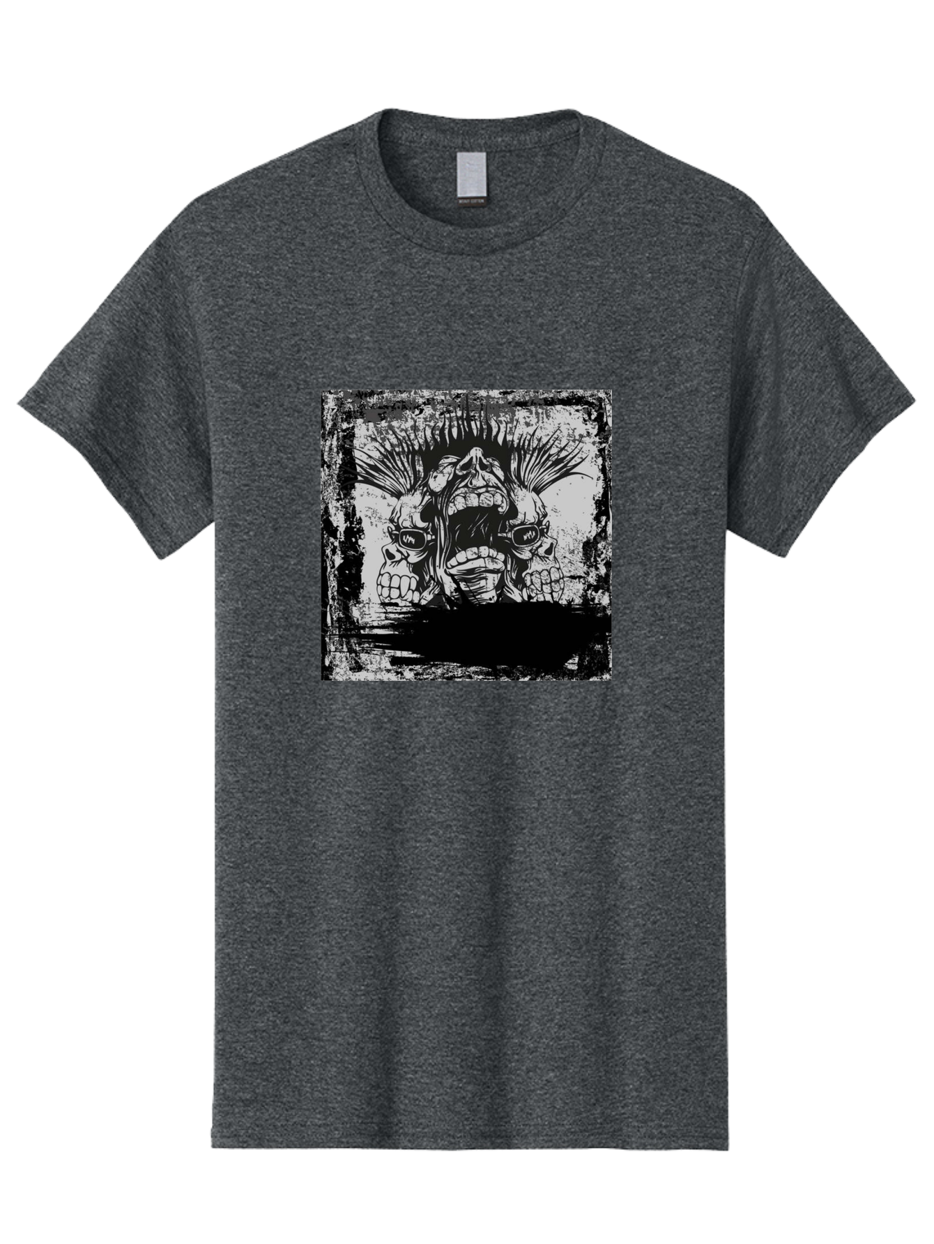 Chaos Triplet Men'S Graphic Tee, 100% Cotton, Comfortable Casual Summer Wear, Machine Washable, Punk Rock Art, Grunge Aesthetic, Triple Skull Head, Mohawk Hairstyle, Aggressive Vibe, Skull Art, Black And White Illustration, Punk Culture, Aae177 15