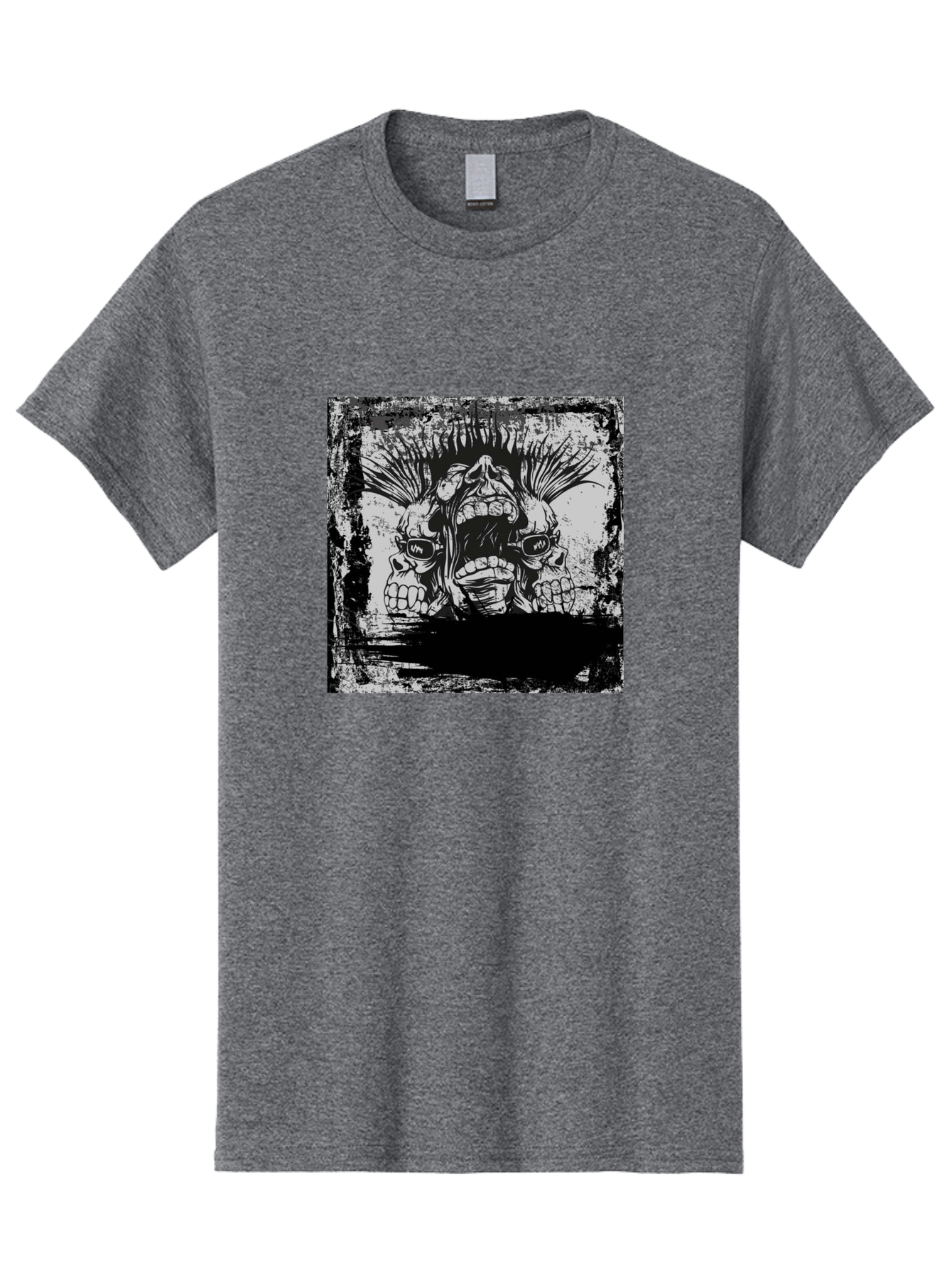 Chaos Triplet Men'S Graphic Tee, 100% Cotton, Comfortable Casual Summer Wear, Machine Washable, Punk Rock Art, Grunge Aesthetic, Triple Skull Head, Mohawk Hairstyle, Aggressive Vibe, Skull Art, Black And White Illustration, Punk Culture, Aae177 17