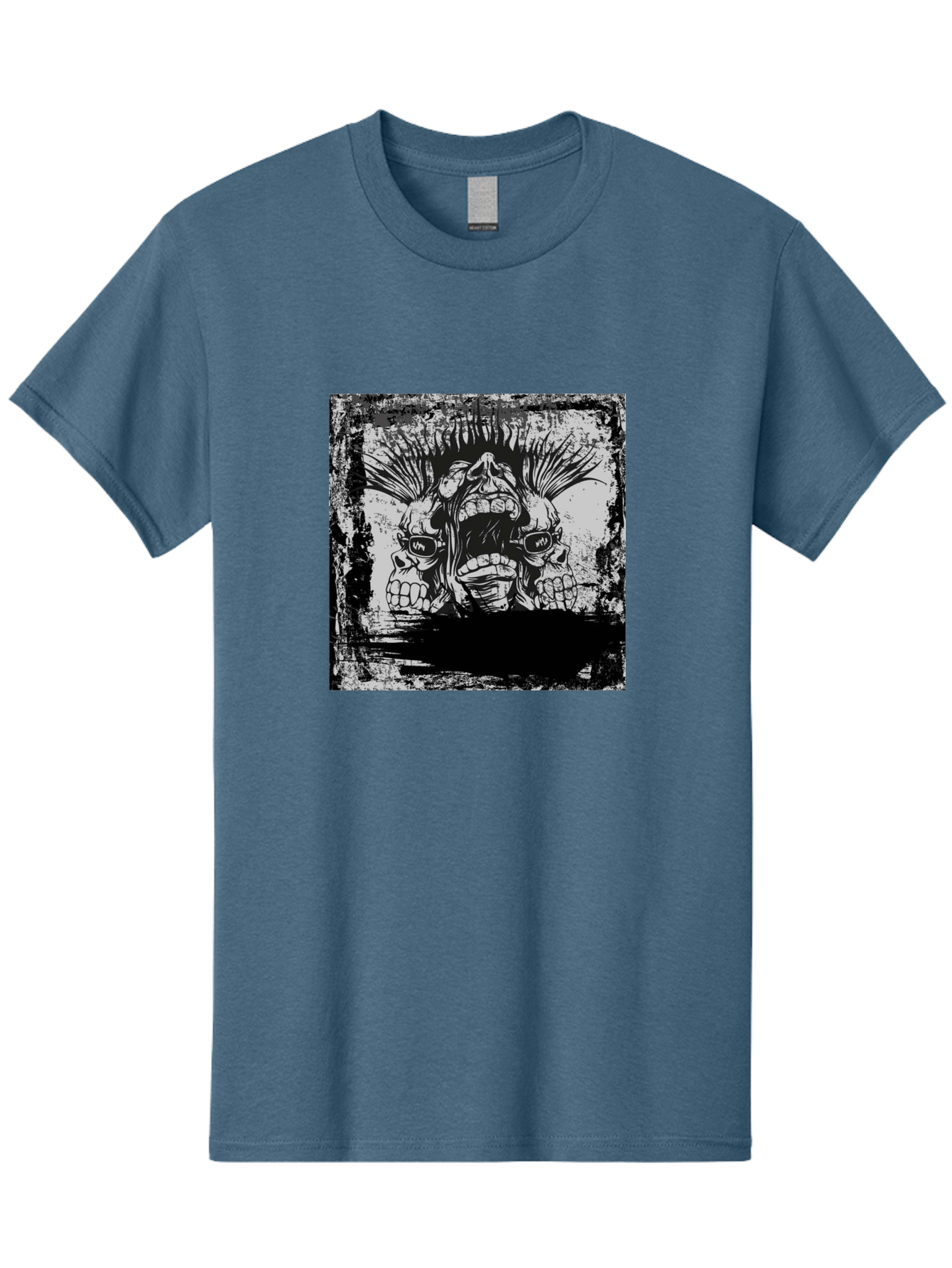 Chaos Triplet Men'S Graphic Tee, 100% Cotton, Comfortable Casual Summer Wear, Machine Washable, Punk Rock Art, Grunge Aesthetic, Triple Skull Head, Mohawk Hairstyle, Aggressive Vibe, Skull Art, Black And White Illustration, Punk Culture, Aae177 13
