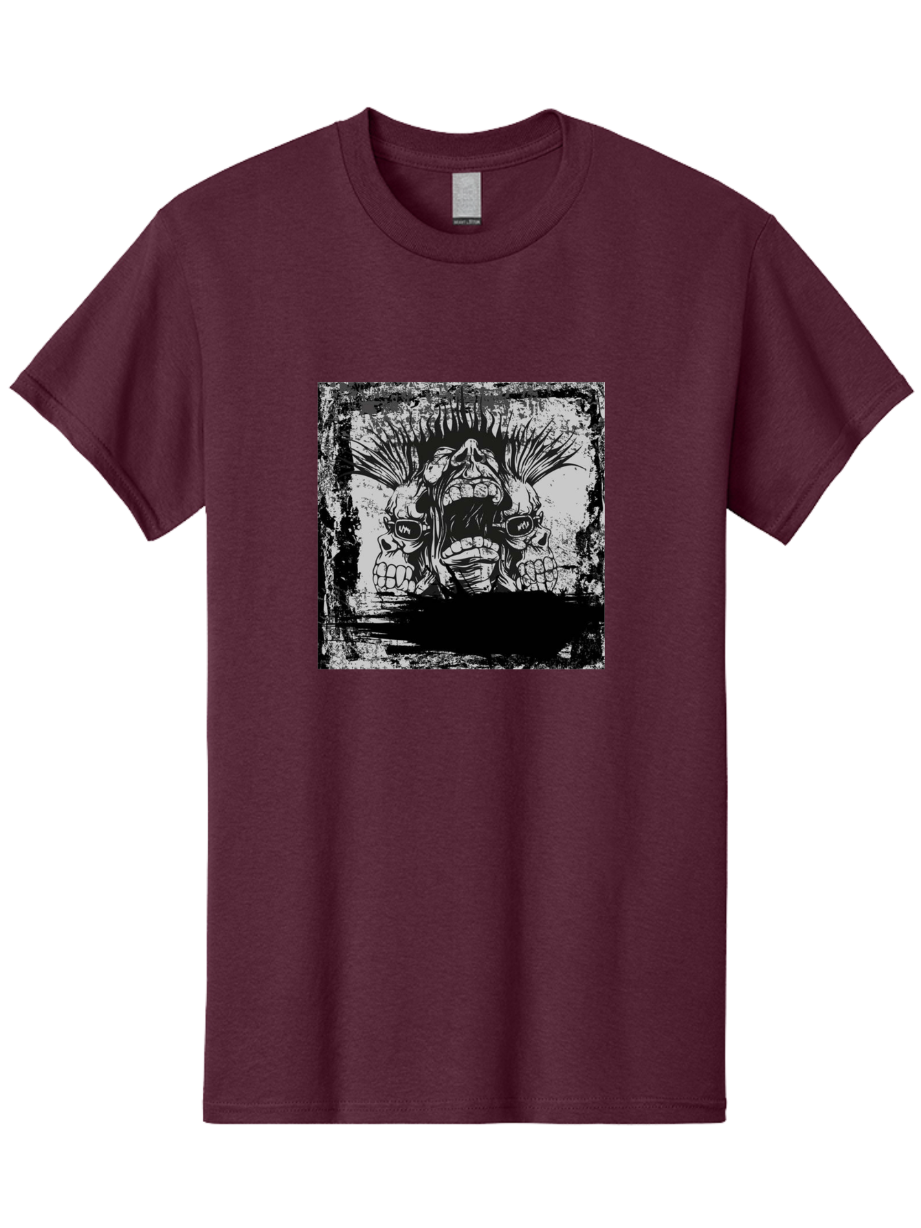 Chaos Triplet Men'S Graphic Tee, 100% Cotton, Comfortable Casual Summer Wear, Machine Washable, Punk Rock Art, Grunge Aesthetic, Triple Skull Head, Mohawk Hairstyle, Aggressive Vibe, Skull Art, Black And White Illustration, Punk Culture, Aae177 21