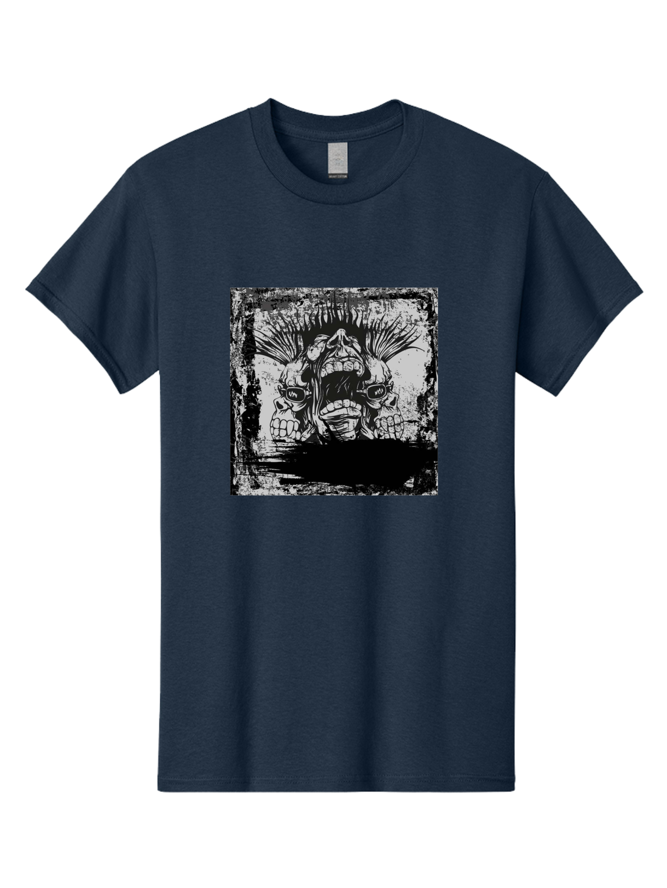 Chaos Triplet Men'S Graphic Tee, 100% Cotton, Comfortable Casual Summer Wear, Machine Washable, Punk Rock Art, Grunge Aesthetic, Triple Skull Head, Mohawk Hairstyle, Aggressive Vibe, Skull Art, Black And White Illustration, Punk Culture, Aae177 19