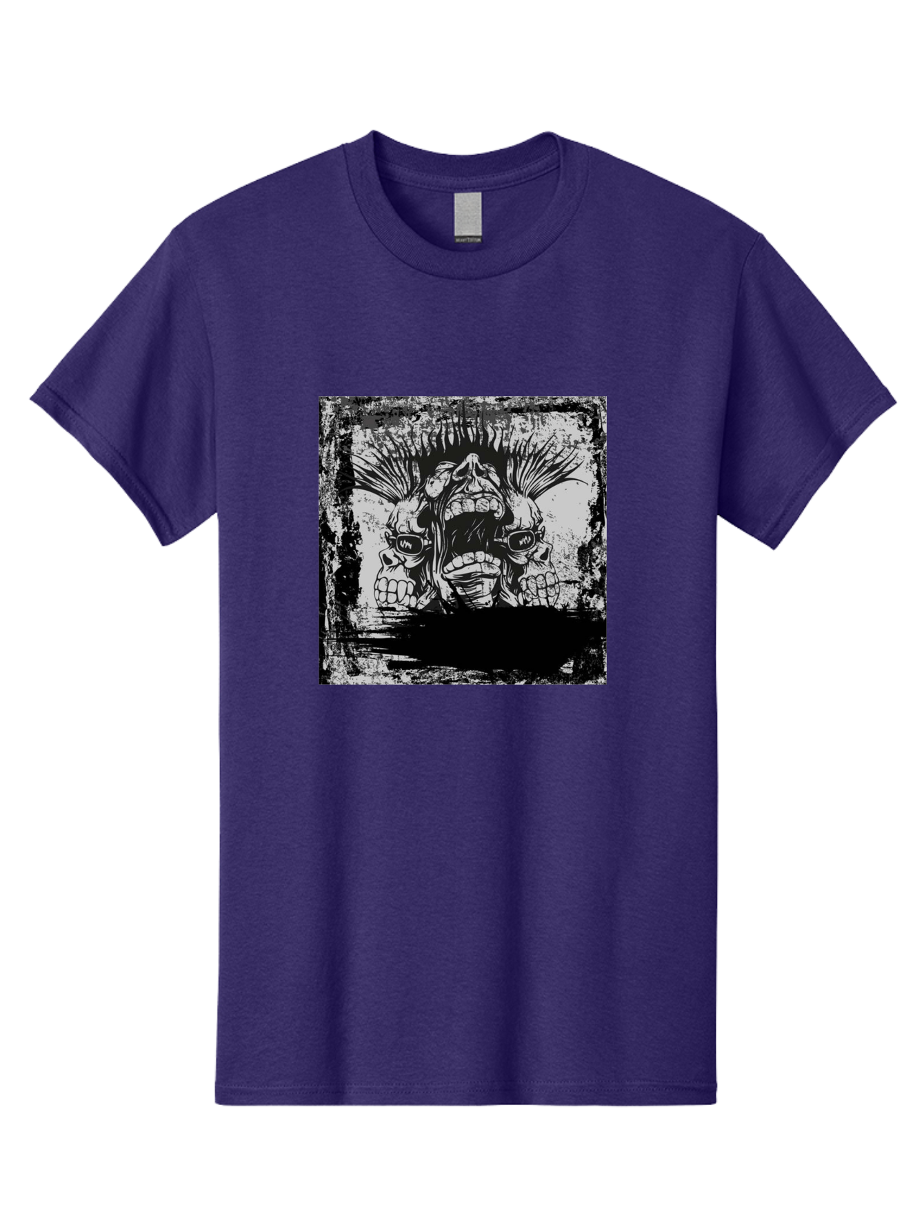 Chaos Triplet Men'S Graphic Tee, 100% Cotton, Comfortable Casual Summer Wear, Machine Washable, Punk Rock Art, Grunge Aesthetic, Triple Skull Head, Mohawk Hairstyle, Aggressive Vibe, Skull Art, Black And White Illustration, Punk Culture, Aae177 11