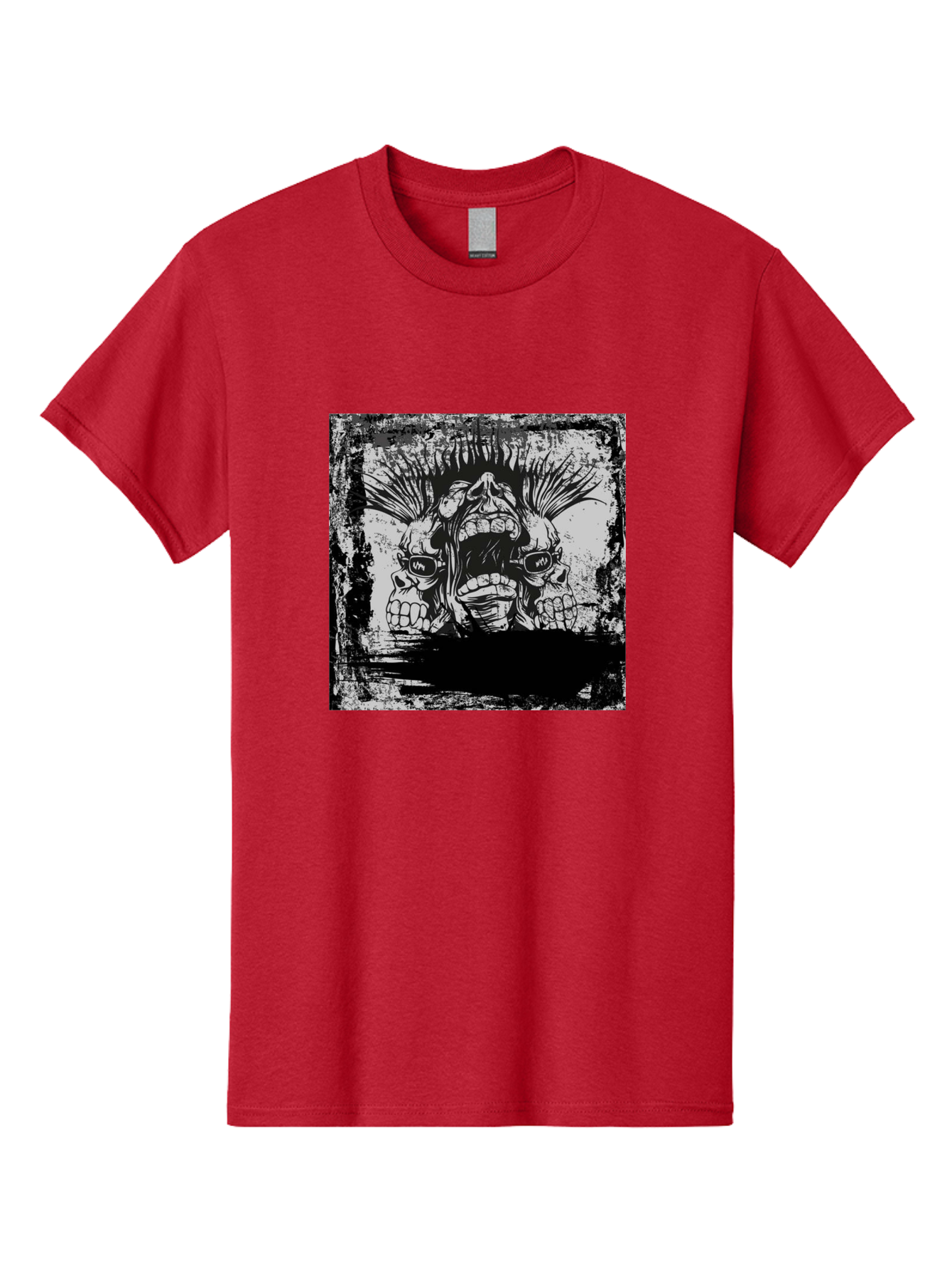 Chaos Triplet Men'S Graphic Tee, 100% Cotton, Comfortable Casual Summer Wear, Machine Washable, Punk Rock Art, Grunge Aesthetic, Triple Skull Head, Mohawk Hairstyle, Aggressive Vibe, Skull Art, Black And White Illustration, Punk Culture, Aae177 27