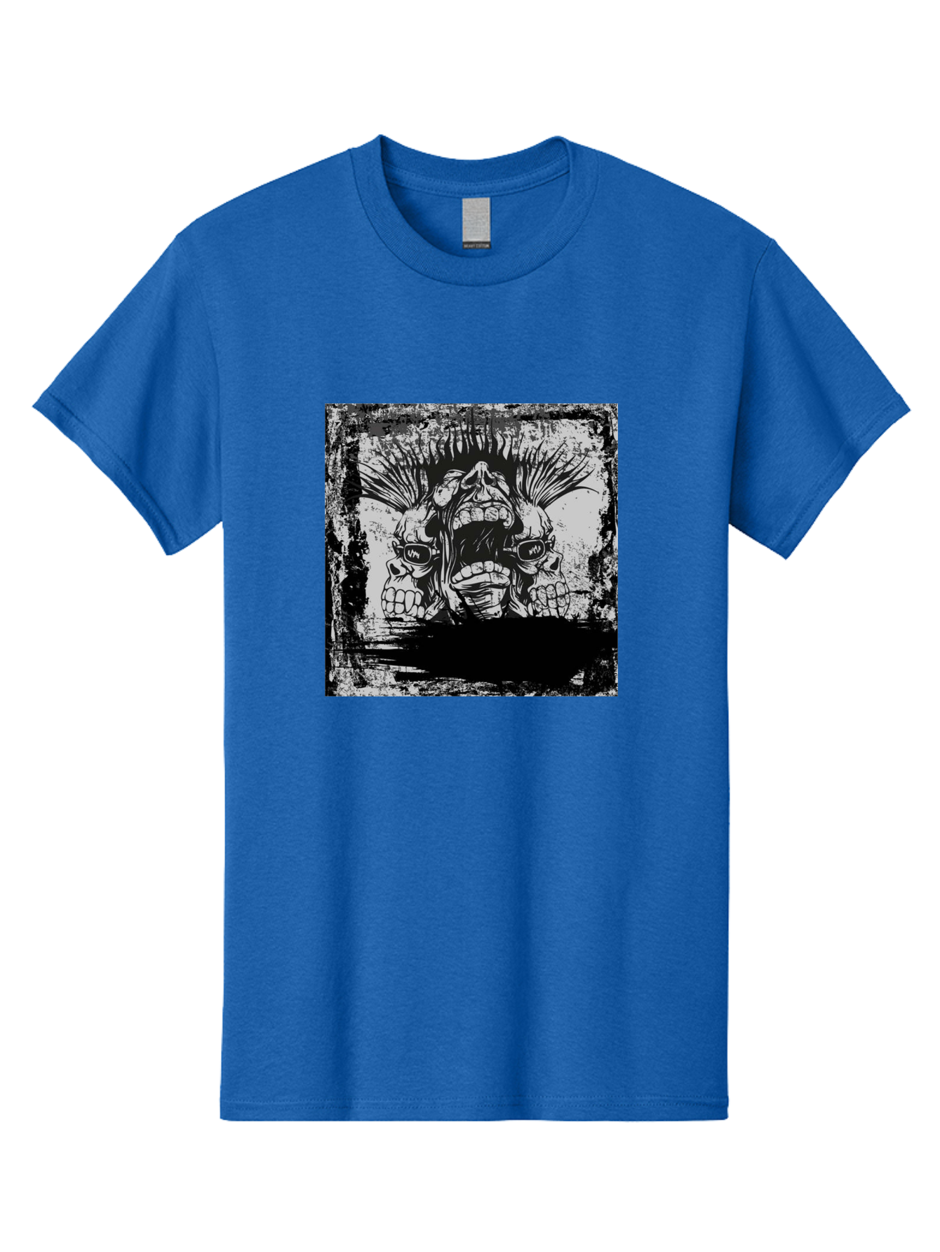 Chaos Triplet Men'S Graphic Tee, 100% Cotton, Comfortable Casual Summer Wear, Machine Washable, Punk Rock Art, Grunge Aesthetic, Triple Skull Head, Mohawk Hairstyle, Aggressive Vibe, Skull Art, Black And White Illustration, Punk Culture, Aae177 5