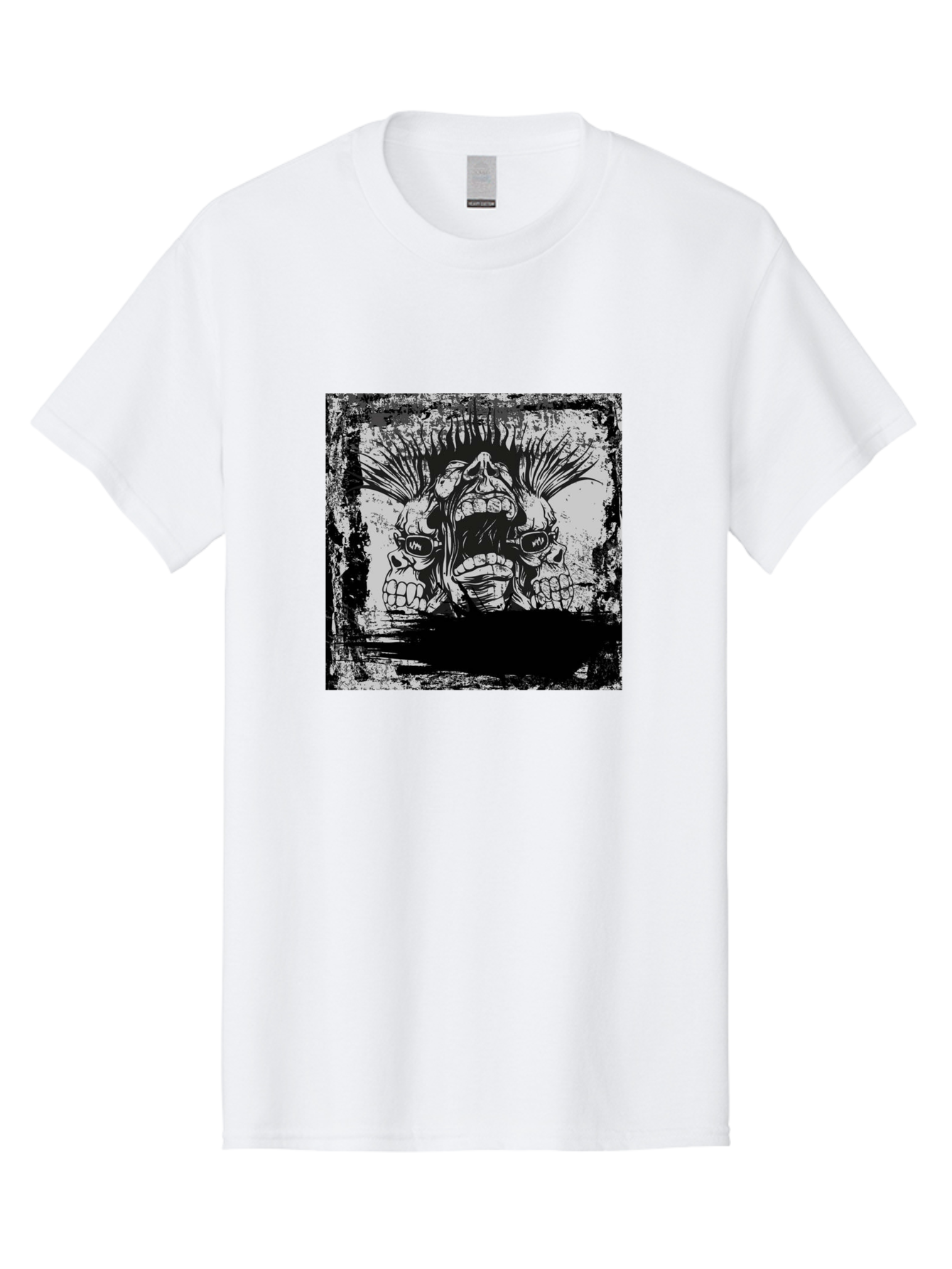 Chaos Triplet Men'S Graphic Tee, 100% Cotton, Comfortable Casual Summer Wear, Machine Washable, Punk Rock Art, Grunge Aesthetic, Triple Skull Head, Mohawk Hairstyle, Aggressive Vibe, Skull Art, Black And White Illustration, Punk Culture, Aae177 9
