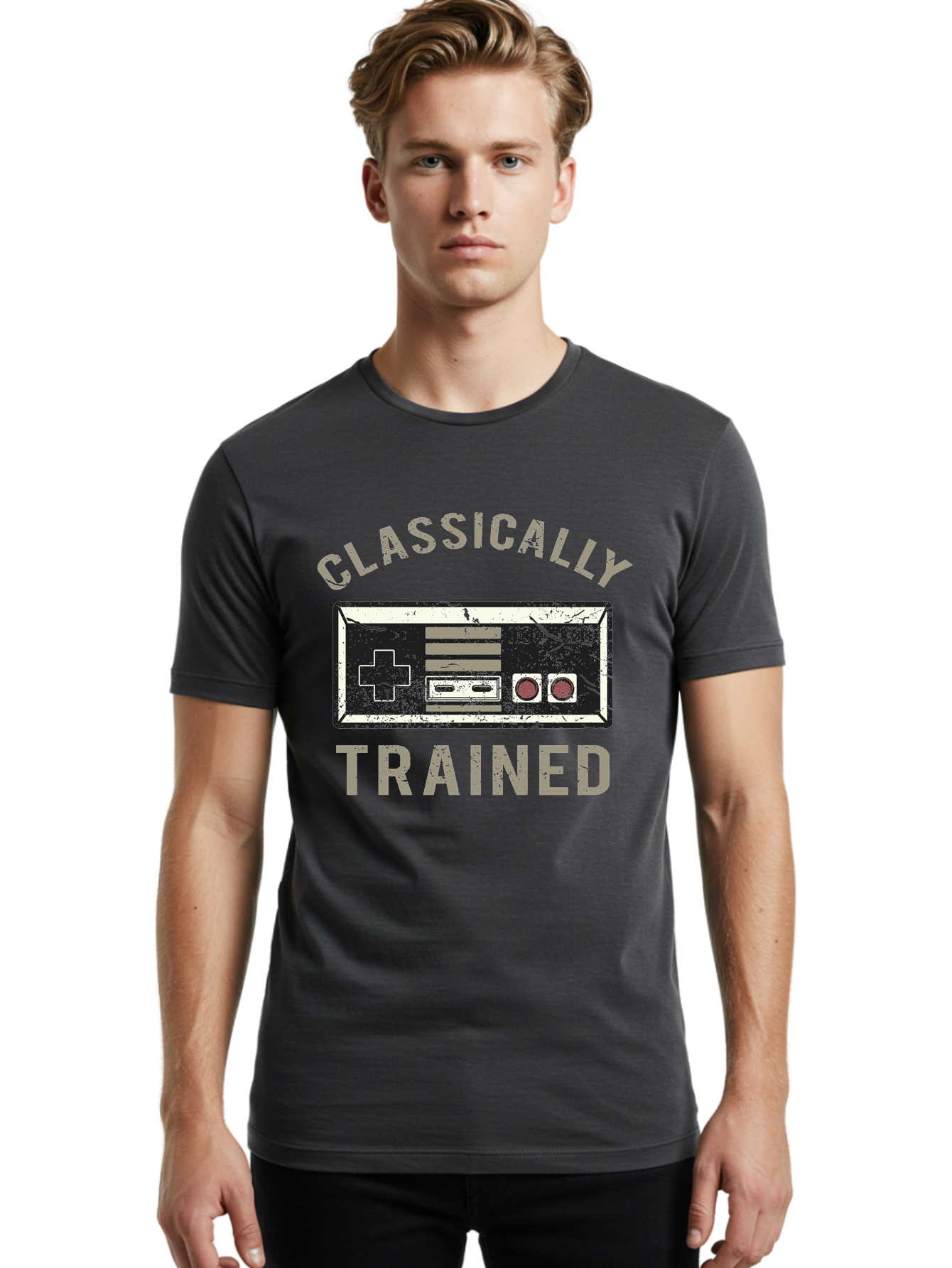 Classically Trained Distressed -Men Men'S Graphic Tee, 100% Cotton, Comfortable Casual Summer Wear, Machine Washable, Retro Video Game Controller, Vintage Gaming, Classic Games, Nostalgic Design, Retro Aesthetic, Gaming Nostalgia, Aae194 4