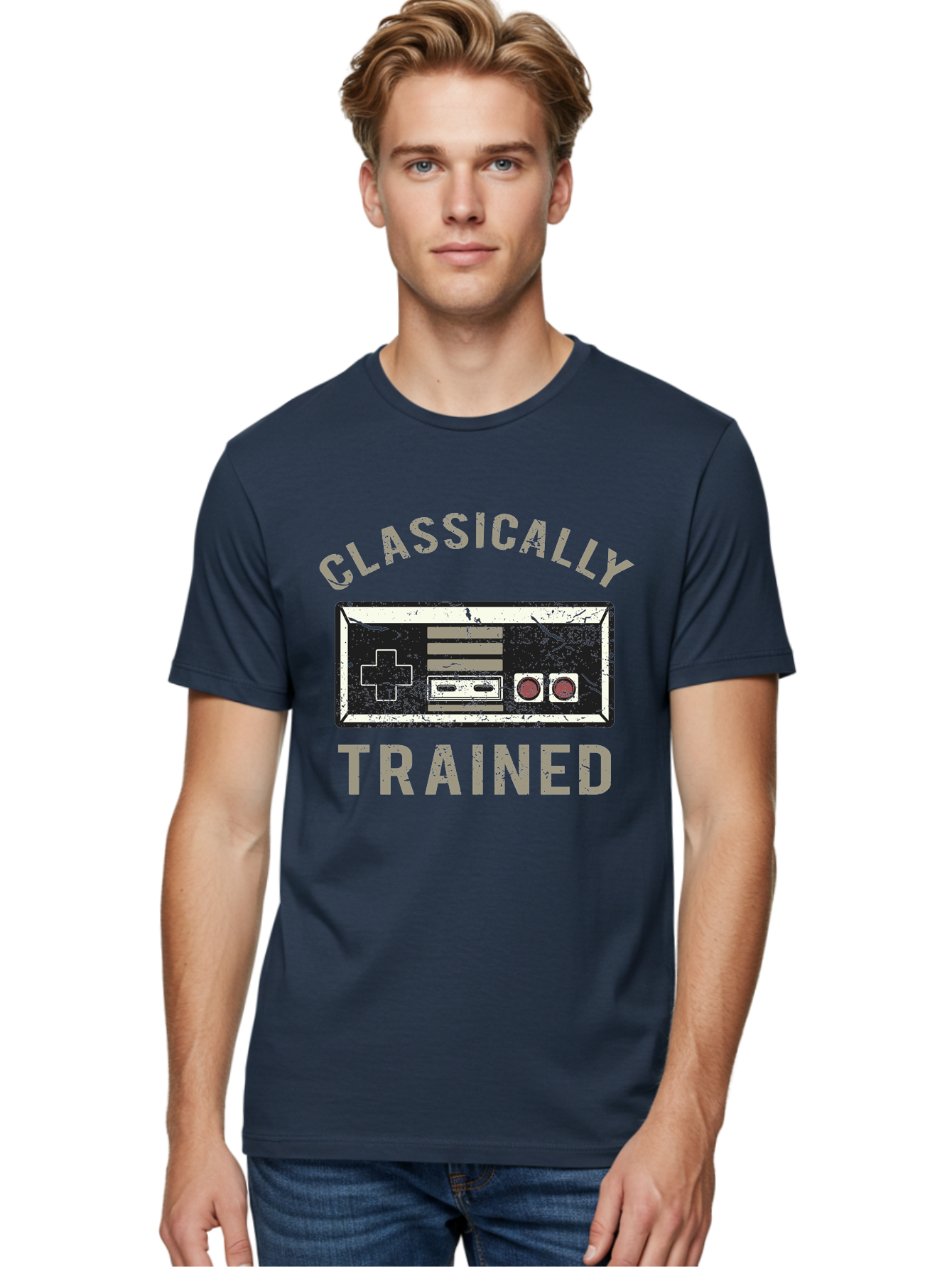 Classically Trained Distressed -Men Men'S Graphic Tee, 100% Cotton, Comfortable Casual Summer Wear, Machine Washable, Retro Video Game Controller, Vintage Gaming, Classic Games, Nostalgic Design, Retro Aesthetic, Gaming Nostalgia, Aae194 24