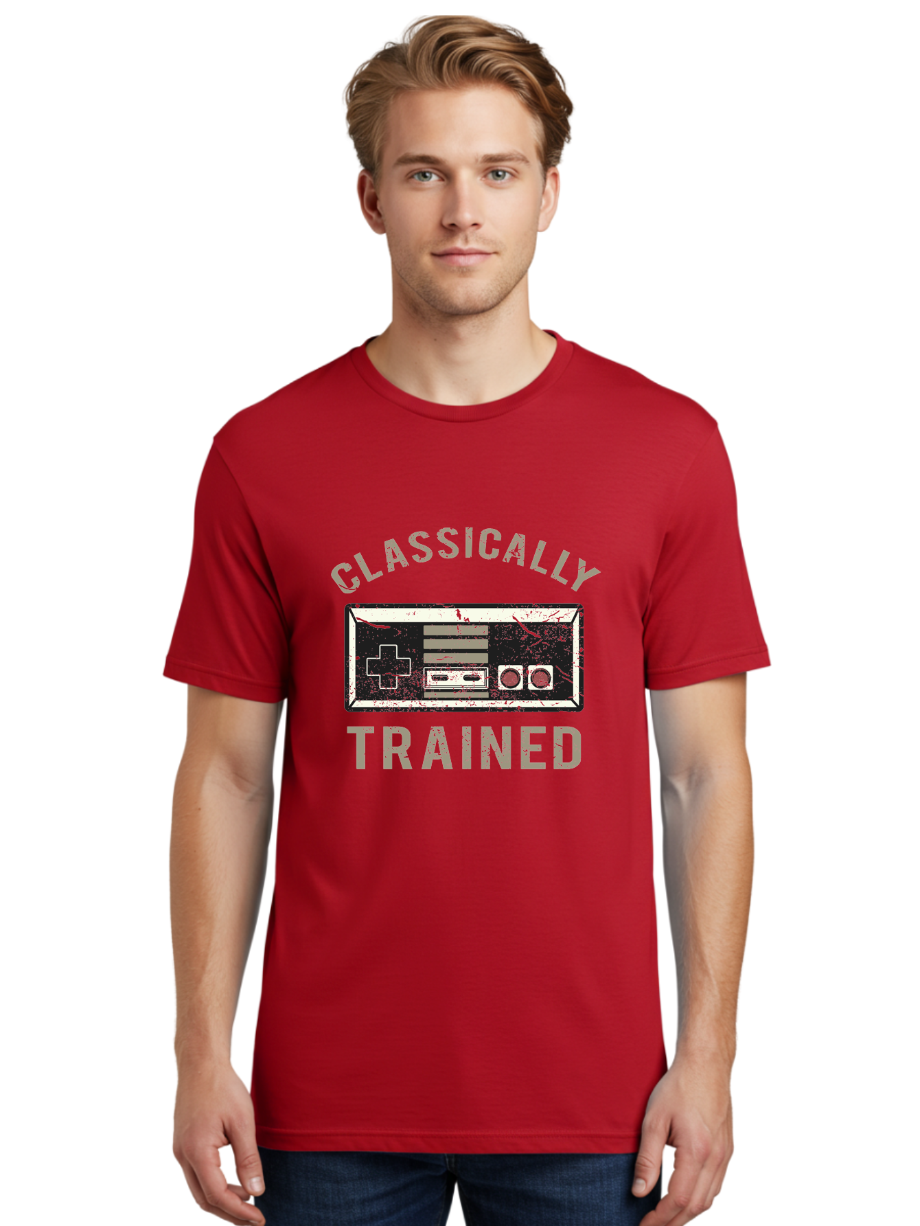 Classically Trained Distressed -Men Men'S Graphic Tee, 100% Cotton, Comfortable Casual Summer Wear, Machine Washable, Retro Video Game Controller, Vintage Gaming, Classic Games, Nostalgic Design, Retro Aesthetic, Gaming Nostalgia, Aae194 2