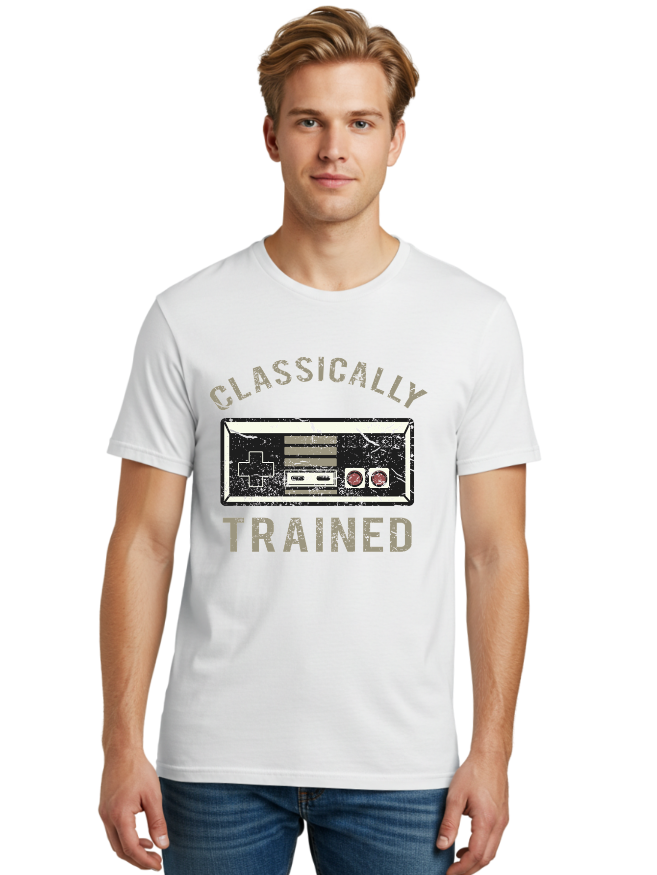 Classically Trained Distressed -Men Men'S Graphic Tee, 100% Cotton, Comfortable Casual Summer Wear, Machine Washable, Retro Video Game Controller, Vintage Gaming, Classic Games, Nostalgic Design, Retro Aesthetic, Gaming Nostalgia, Aae194 16
