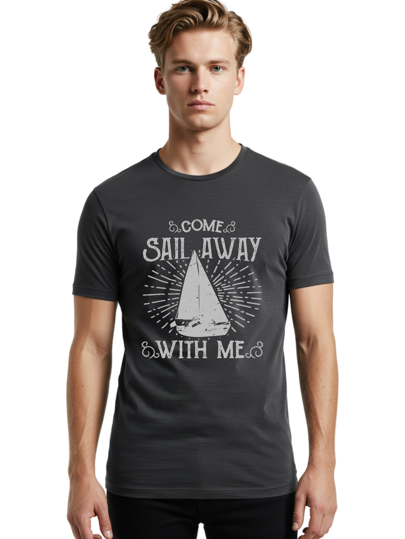Come Sail Away -Women Men'S Graphic Tee, 100% Cotton, Comfortable Casual Summer Wear, Machine Washable, Sailboat Graphic, Nautical Theme, Inspirational Quote, Vintage Design, Sailing Adventure, Ocean Getaway, Relaxing Atmosphere, Retro Style Aae205 23