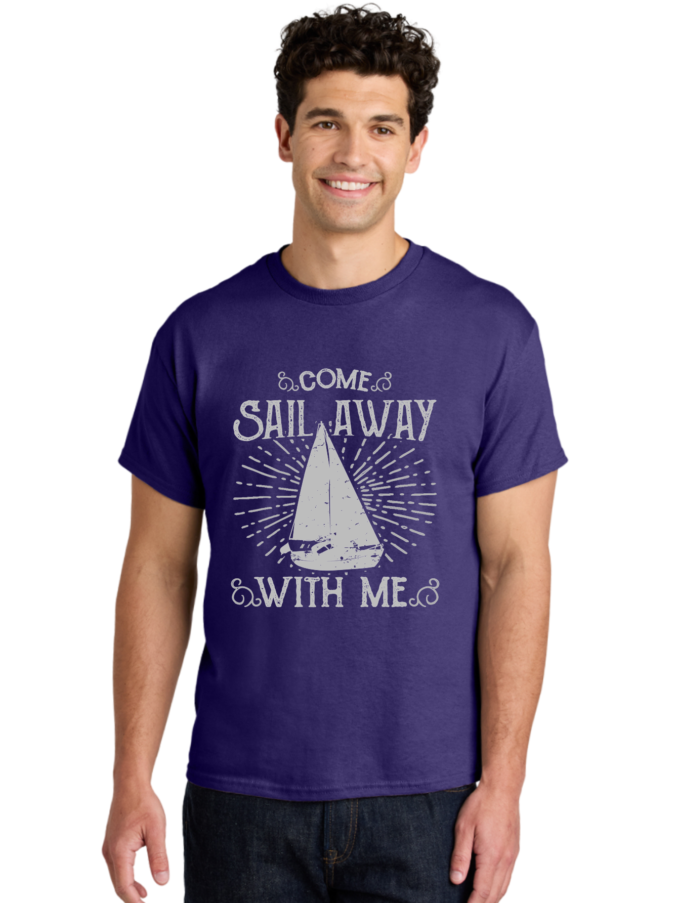 Come Sail Away -Women Men'S Graphic Tee, 100% Cotton, Comfortable Casual Summer Wear, Machine Washable, Sailboat Graphic, Nautical Theme, Inspirational Quote, Vintage Design, Sailing Adventure, Ocean Getaway, Relaxing Atmosphere, Retro Style Aae205 30