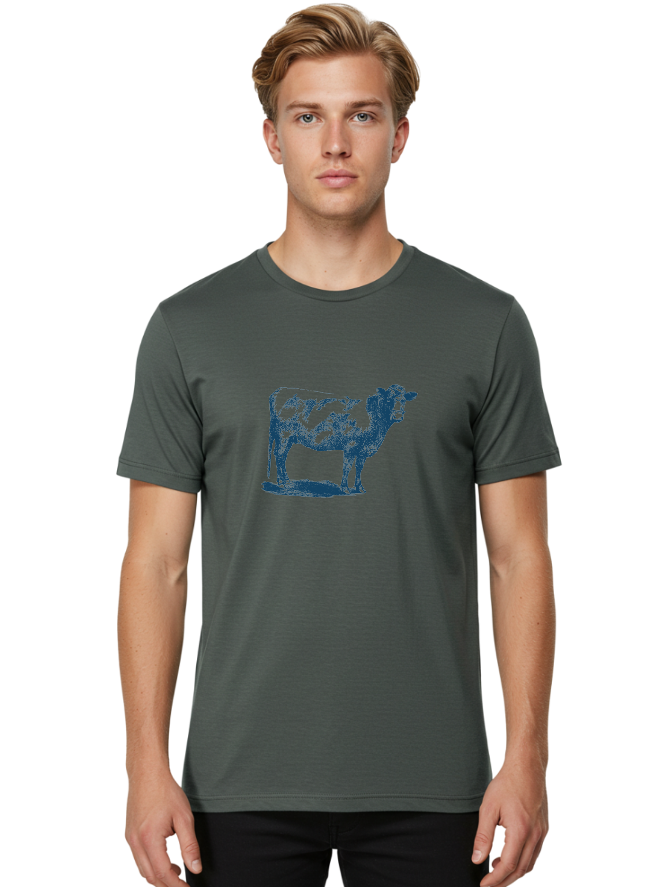 Country Cow Classic Men'S Graphic Tee, 100% Cotton, Comfortable Casual Summer Wear, Machine Washable, Cow Standing, Livestock Illustration, Agricultural Graphics, Farm Animal Art, Monochrome Cow, Rustic Design, Simple Graphics, Country Charm, Aae207 10