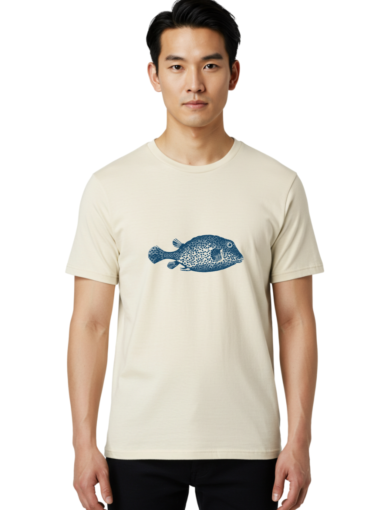 Cragfish Men'S Graphic Tee, 100% Cotton, Comfortable Casual Summer Wear, Machine Washable, Blue Fish, Spotted Fish, Marine Life, Ocean Creature, Fish Silhouette, Aquatic Animal, Underwater World, Wildlife Art, Fish Illustration Aae209 18
