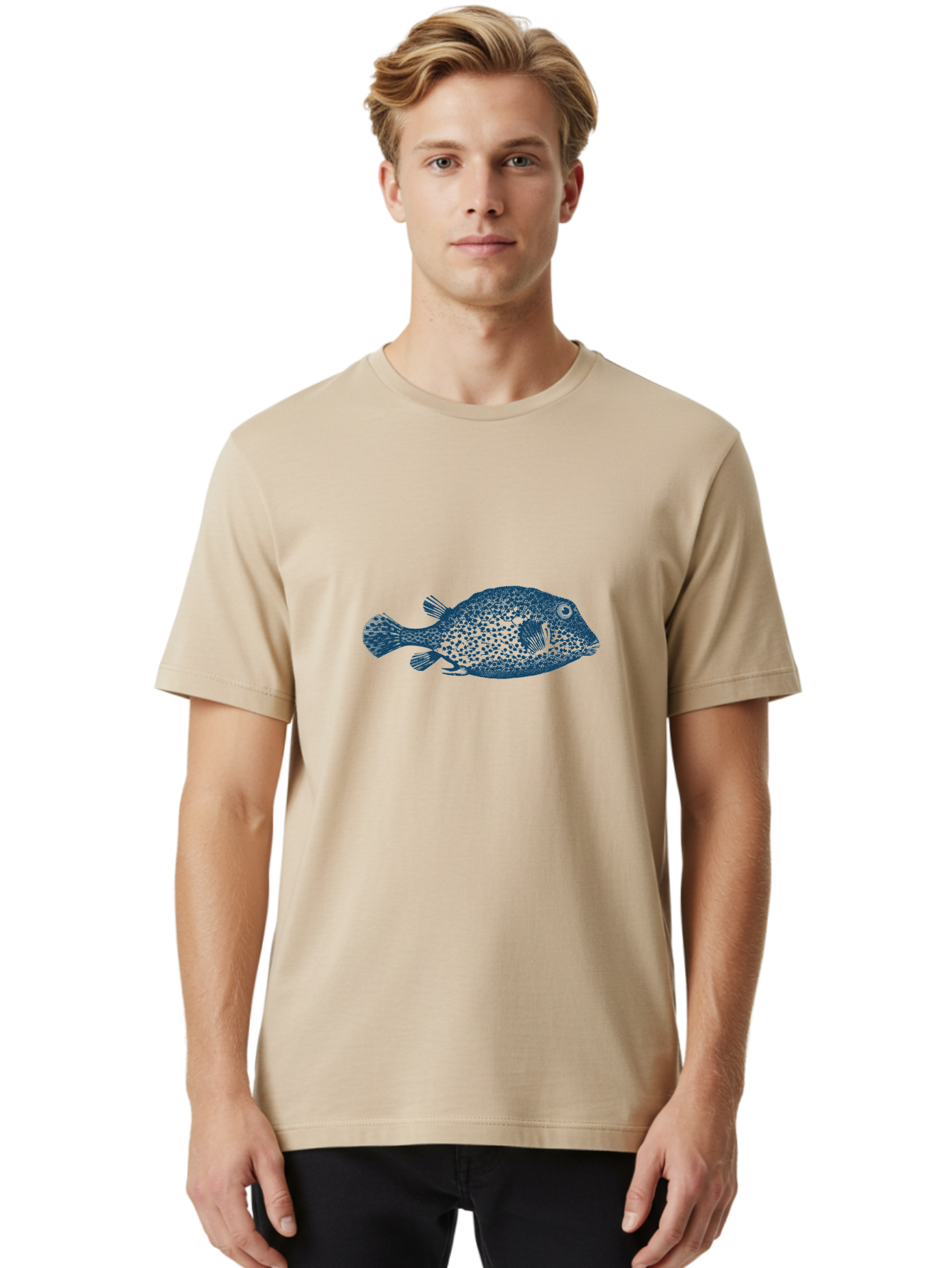 Cragfish Men'S Graphic Tee, 100% Cotton, Comfortable Casual Summer Wear, Machine Washable, Blue Fish, Spotted Fish, Marine Life, Ocean Creature, Fish Silhouette, Aquatic Animal, Underwater World, Wildlife Art, Fish Illustration Aae209 10