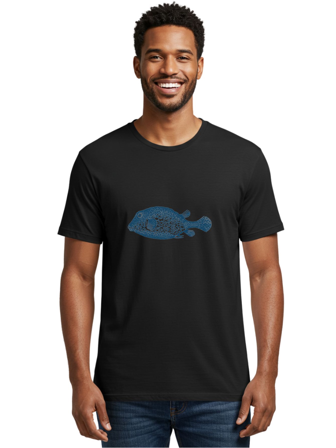 Cragfish 2 Men'S Graphic Tee, 100% Cotton, Comfortable Casual Summer Wear, Machine Washable, Stylized Fish, Blue Fish Graphic, Spotted Fish, Ocean Creature, Aquatic Life, Digital Art, Marine Animal Aae210 10