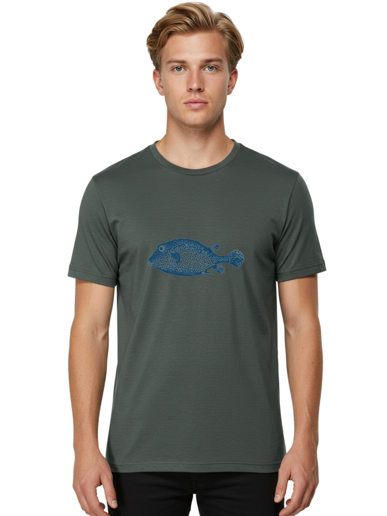 Cragfish 2 Men'S Graphic Tee, 100% Cotton, Comfortable Casual Summer Wear, Machine Washable, Stylized Fish, Blue Fish Graphic, Spotted Fish, Ocean Creature, Aquatic Life, Digital Art, Marine Animal Aae210 8