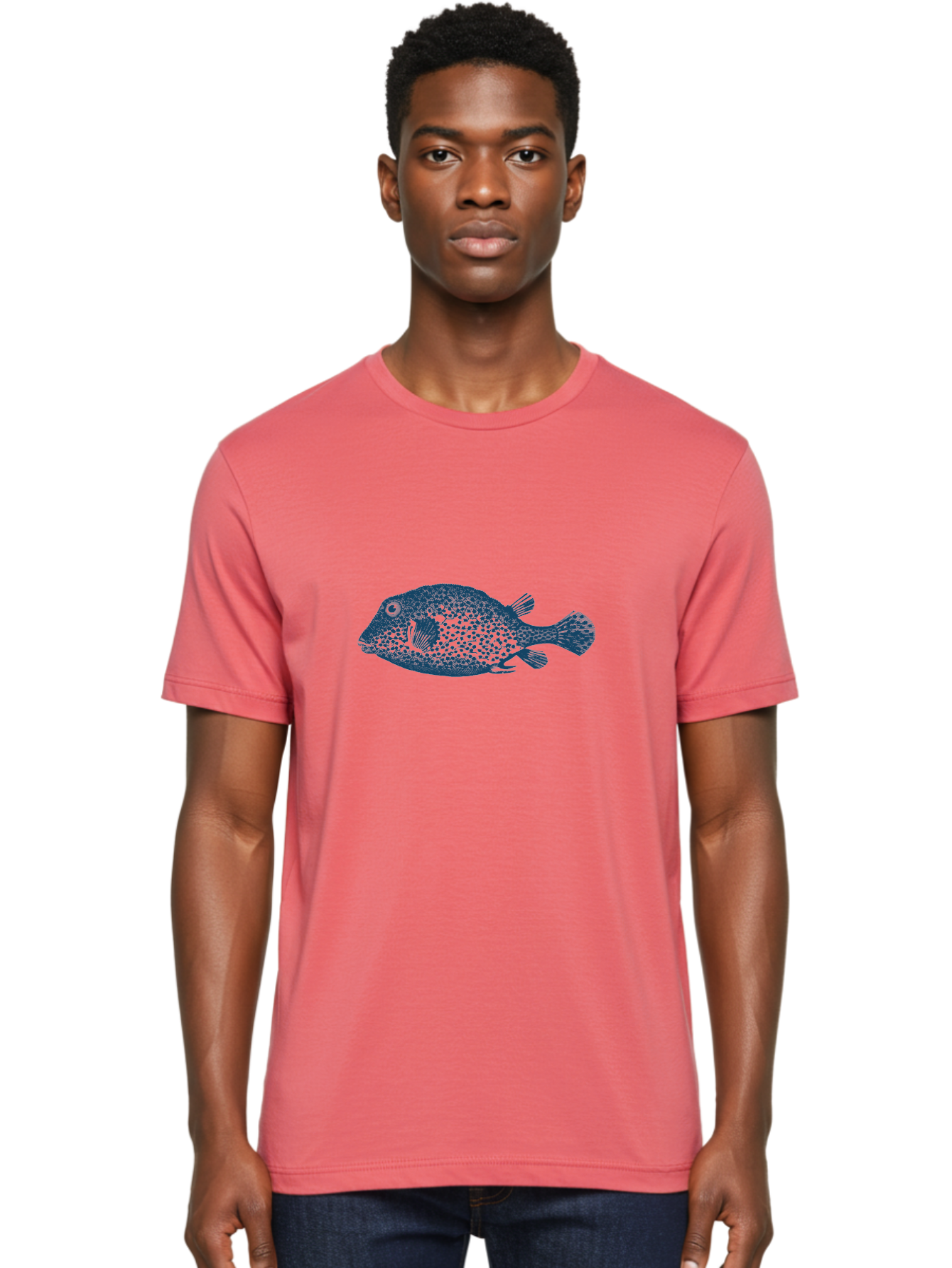 Cragfish 2 Men'S Graphic Tee, 100% Cotton, Comfortable Casual Summer Wear, Machine Washable, Stylized Fish, Blue Fish Graphic, Spotted Fish, Ocean Creature, Aquatic Life, Digital Art, Marine Animal Aae210 24