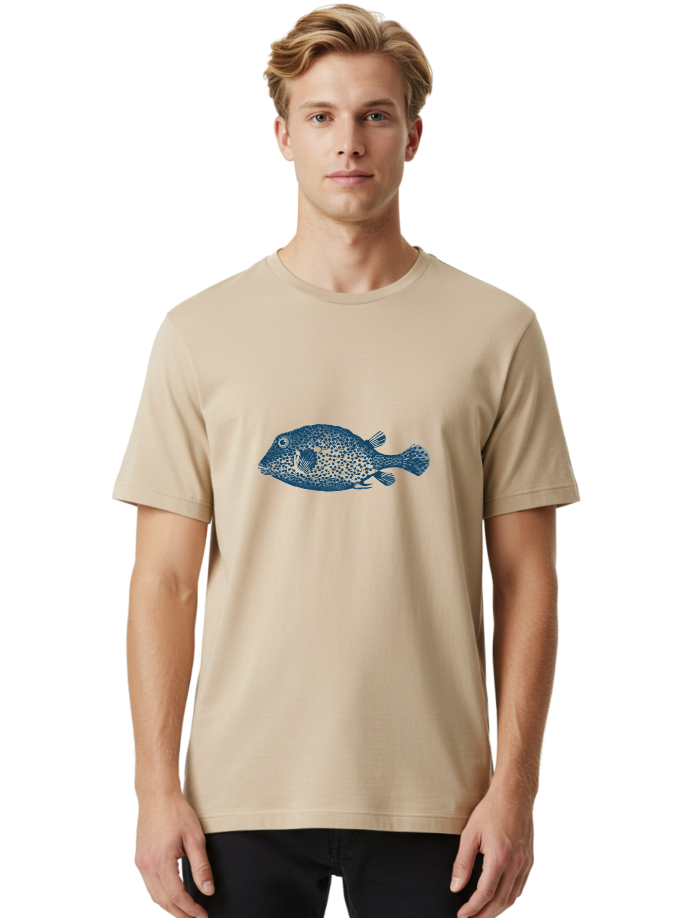 Cragfish 2 Men'S Graphic Tee, 100% Cotton, Comfortable Casual Summer Wear, Machine Washable, Stylized Fish, Blue Fish Graphic, Spotted Fish, Ocean Creature, Aquatic Life, Digital Art, Marine Animal Aae210 22