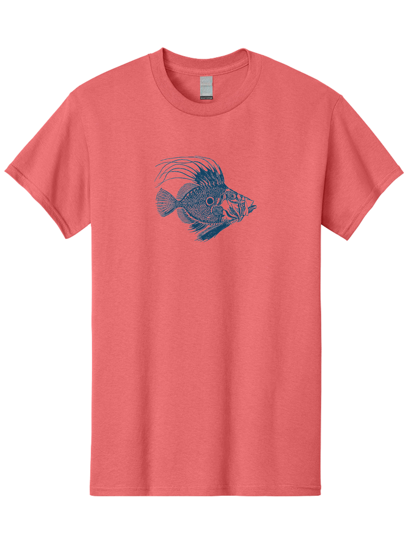 Crestthorn Fish Men'S Graphic Tee, 100% Cotton, Comfortable Casual Summer Wear, Machine Washable, Blue Fish, Detailed Illustration, Marine Life, Aquatic Animal, Fins, Scales, Underwater World, Ocean Creature, Vibrant Artwork, Textured Design, Aae213 3