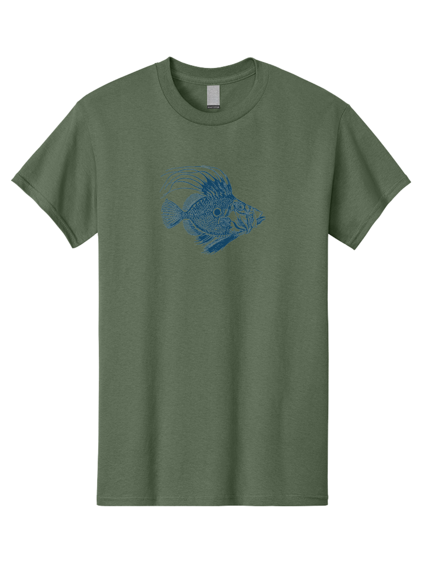Crestthorn Fish Men'S Graphic Tee, 100% Cotton, Comfortable Casual Summer Wear, Machine Washable, Blue Fish, Detailed Illustration, Marine Life, Aquatic Animal, Fins, Scales, Underwater World, Ocean Creature, Vibrant Artwork, Textured Design, Aae213 23